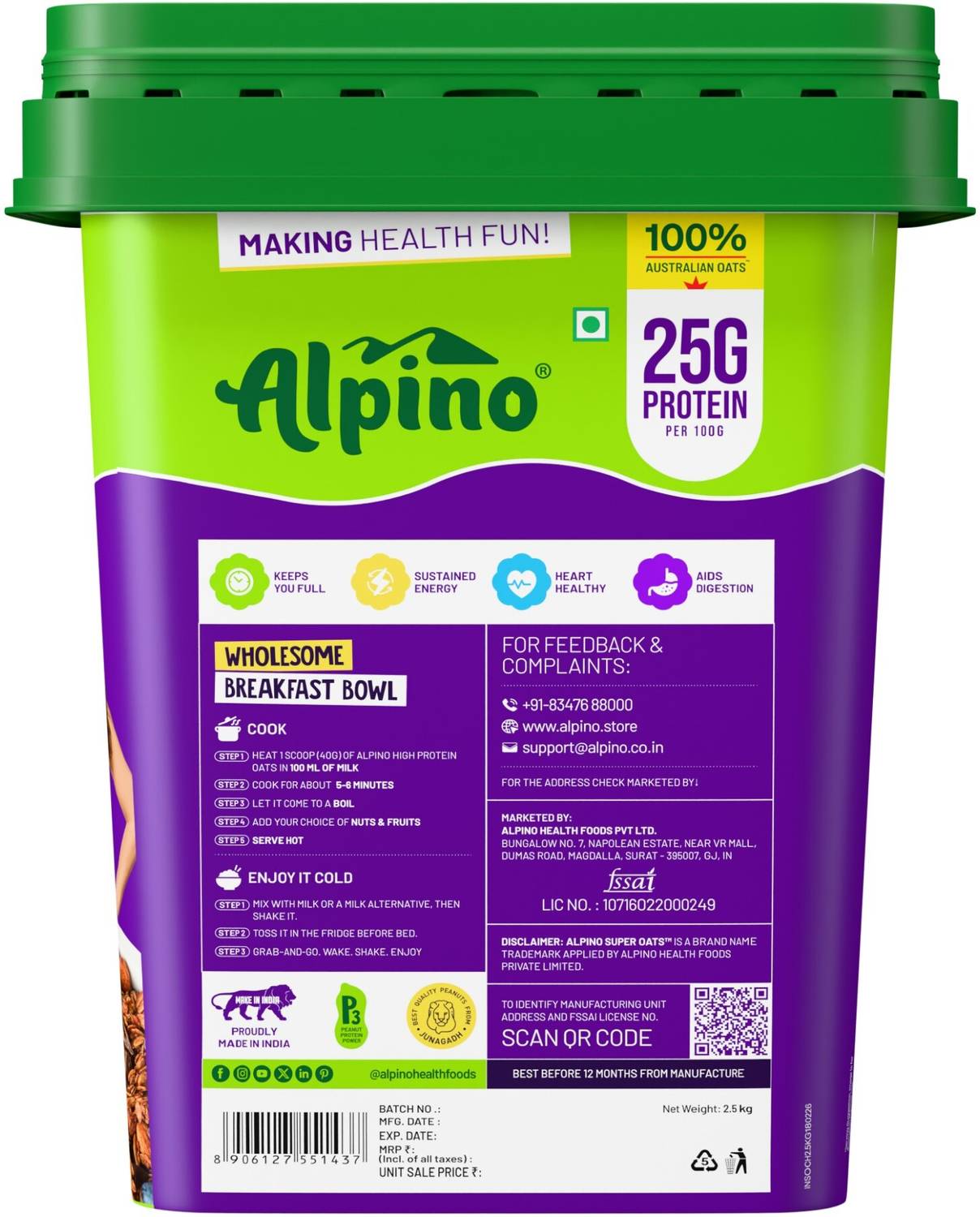 ALPINO 25g High Protein Super Oats Chocolate 2.5kg - Image 3