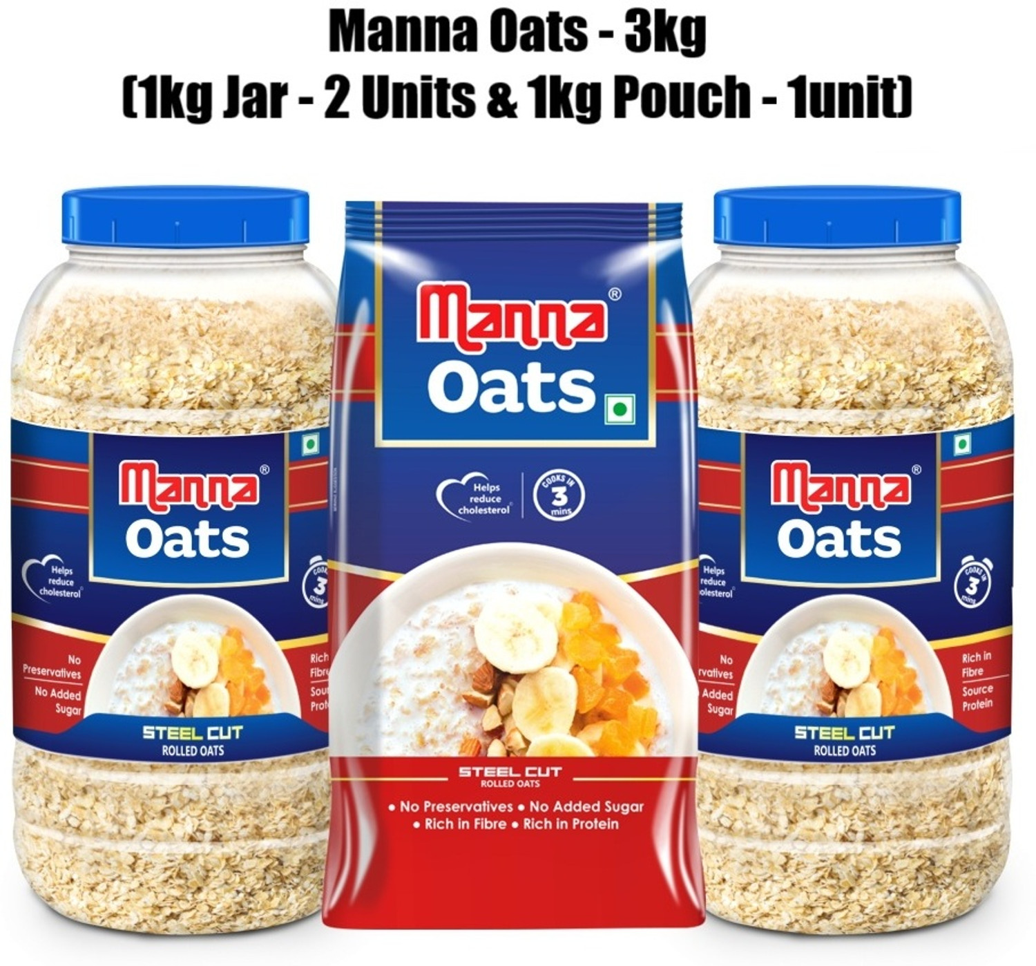Image of Manna by Manna Oats (2Jar+1Pouch) Gluten Free| High Fibre & Protein | Good for Diabetics Plastic Bottle