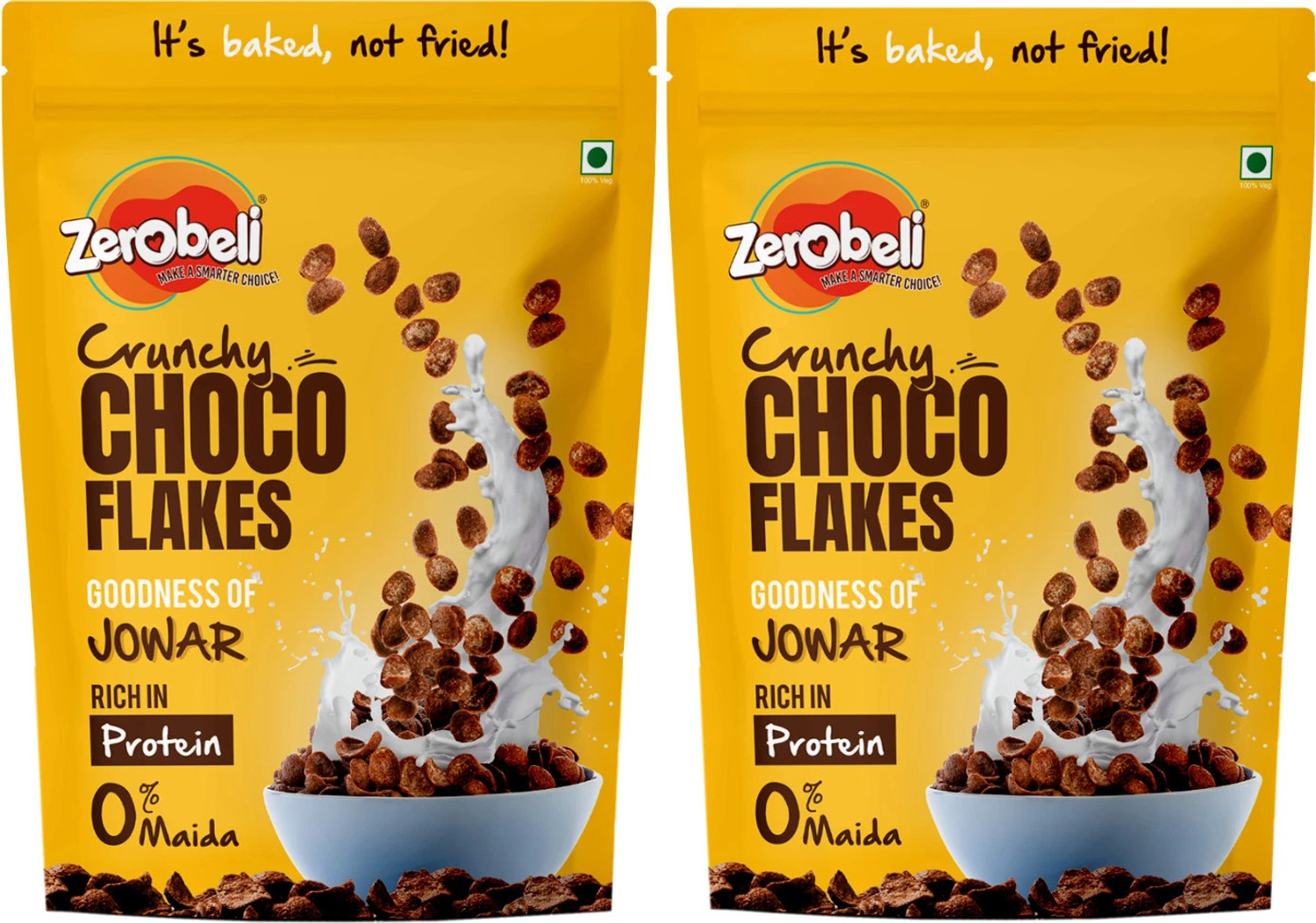 Image of Zerobeli Choco Flakes Fiber Rich Scoops | With Goodness of Jowar Pouch (2 x 460 g)