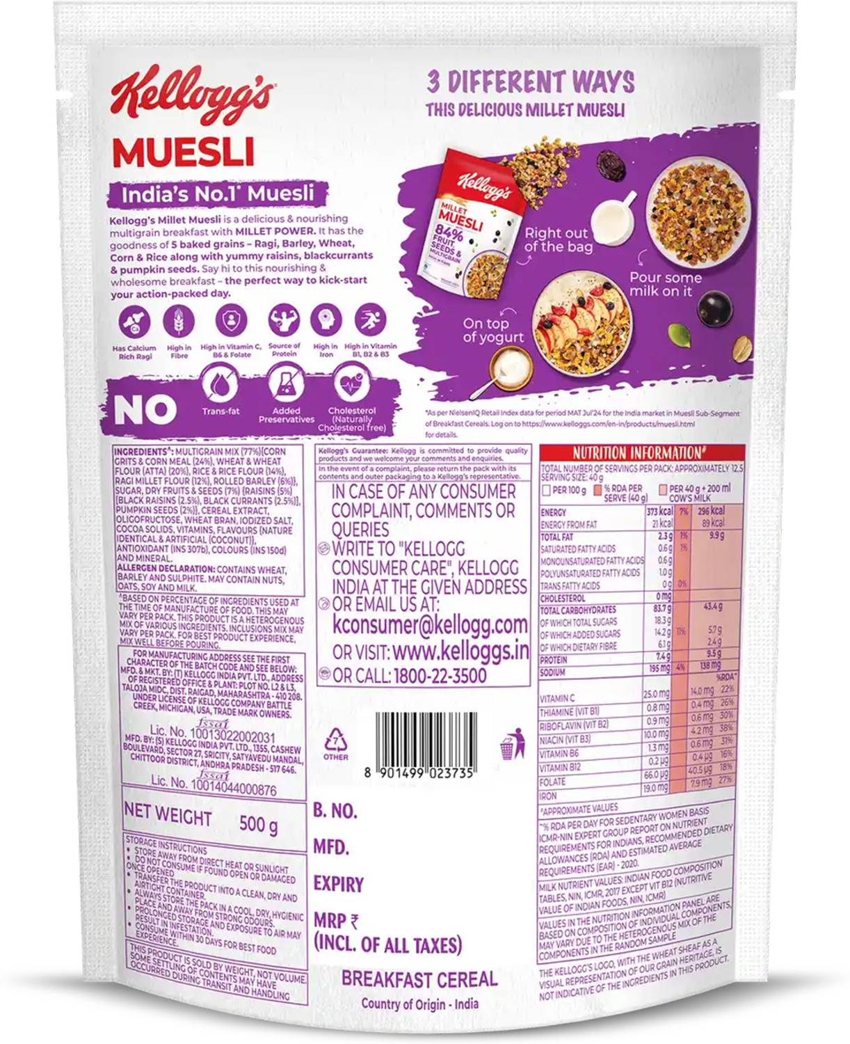 Kellogg's Millet Muesli 500g - Image 2