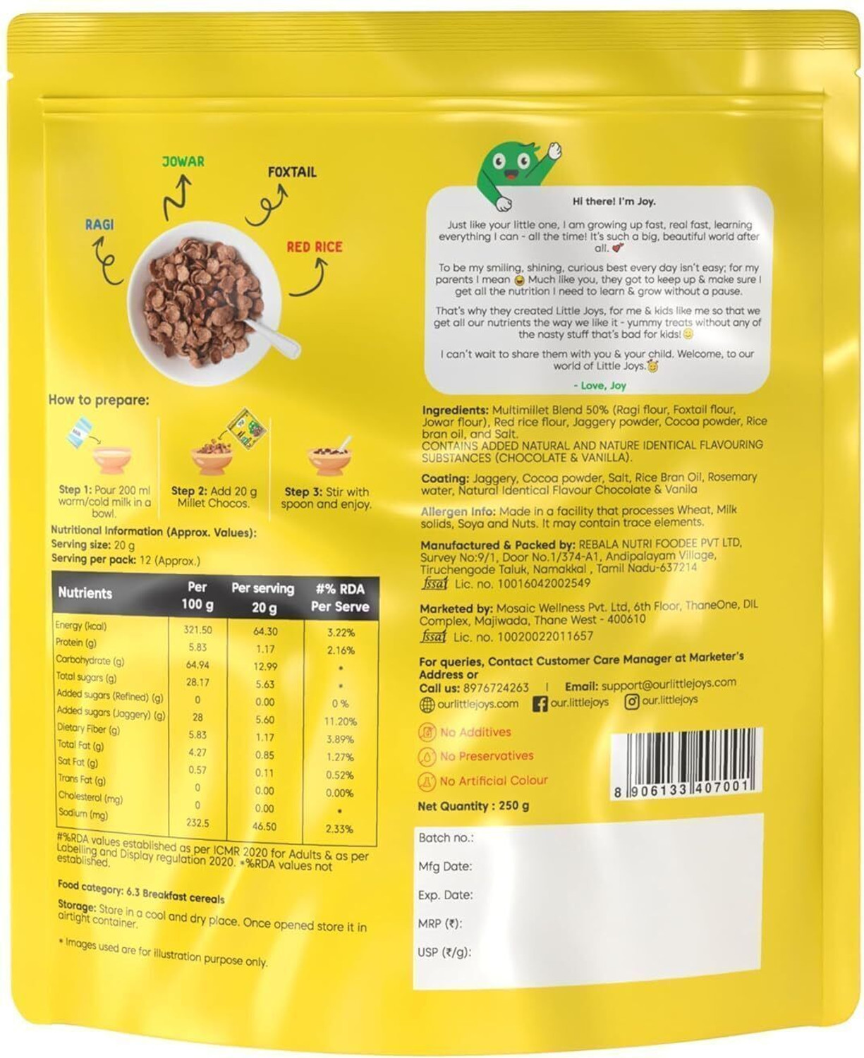 Image of Little Joys Millet Choco Crunch | Sweetened With Jaggery | No Maida | Kids Breakfast Cereal Pouch