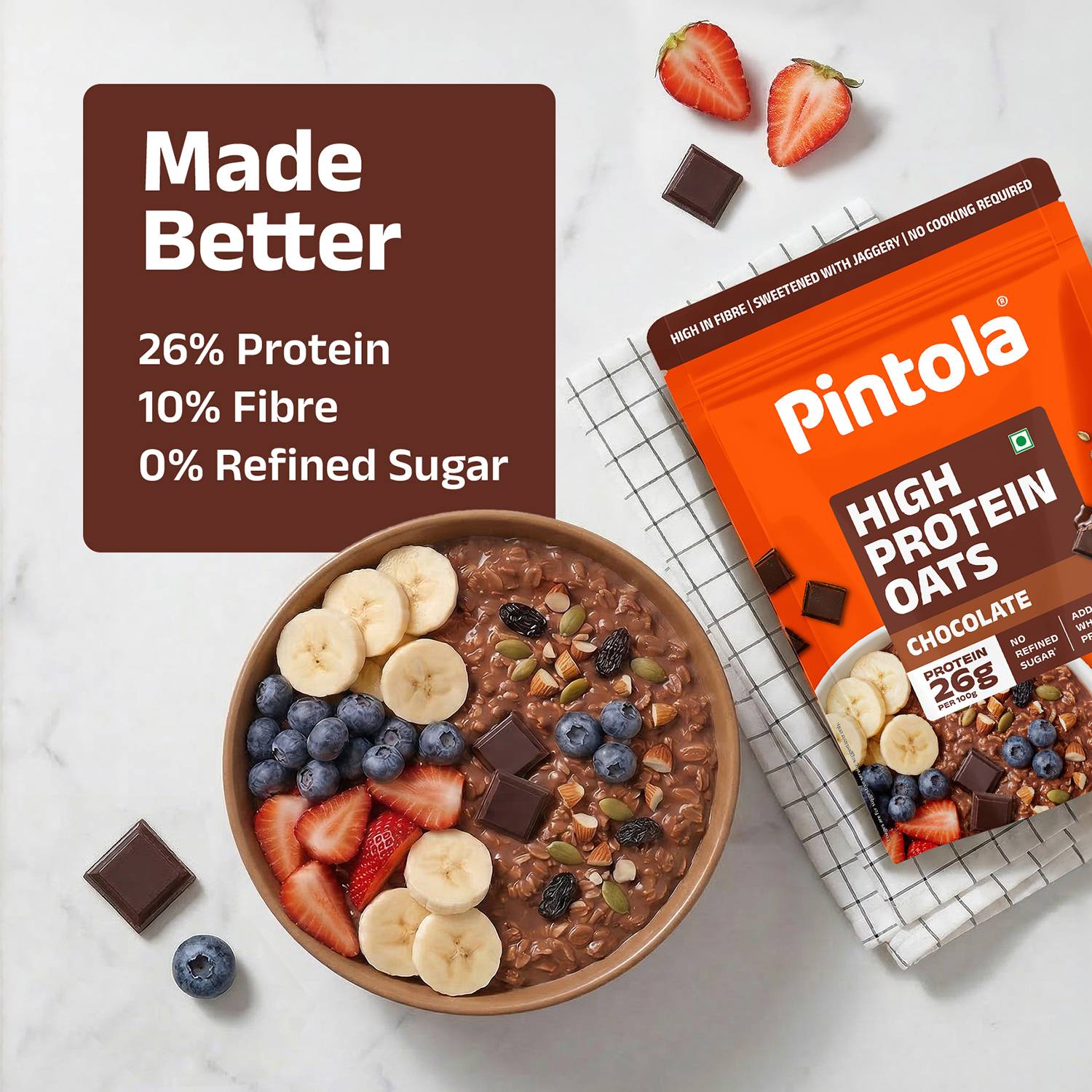 Pintola 26g High Protein Oats, Dark Chocolate - Image 2