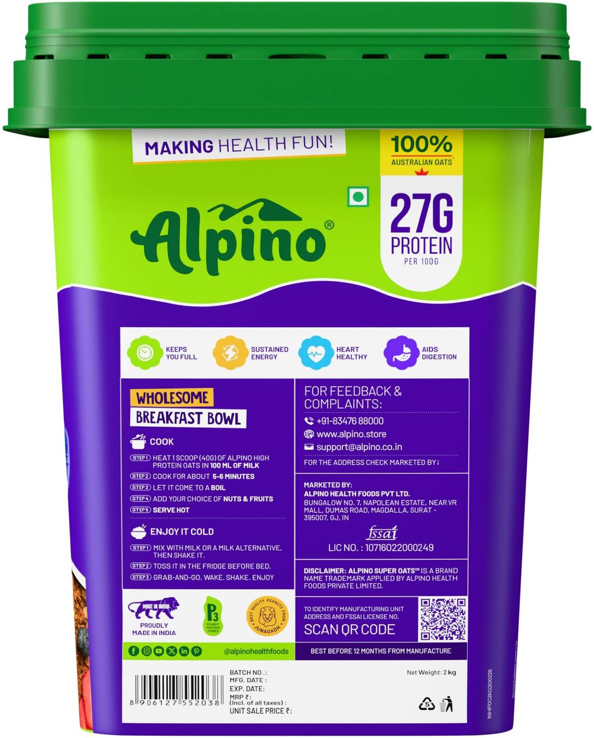 ALPINO 27g High Protein Oats Dark Chocolate 2kg - Image 3