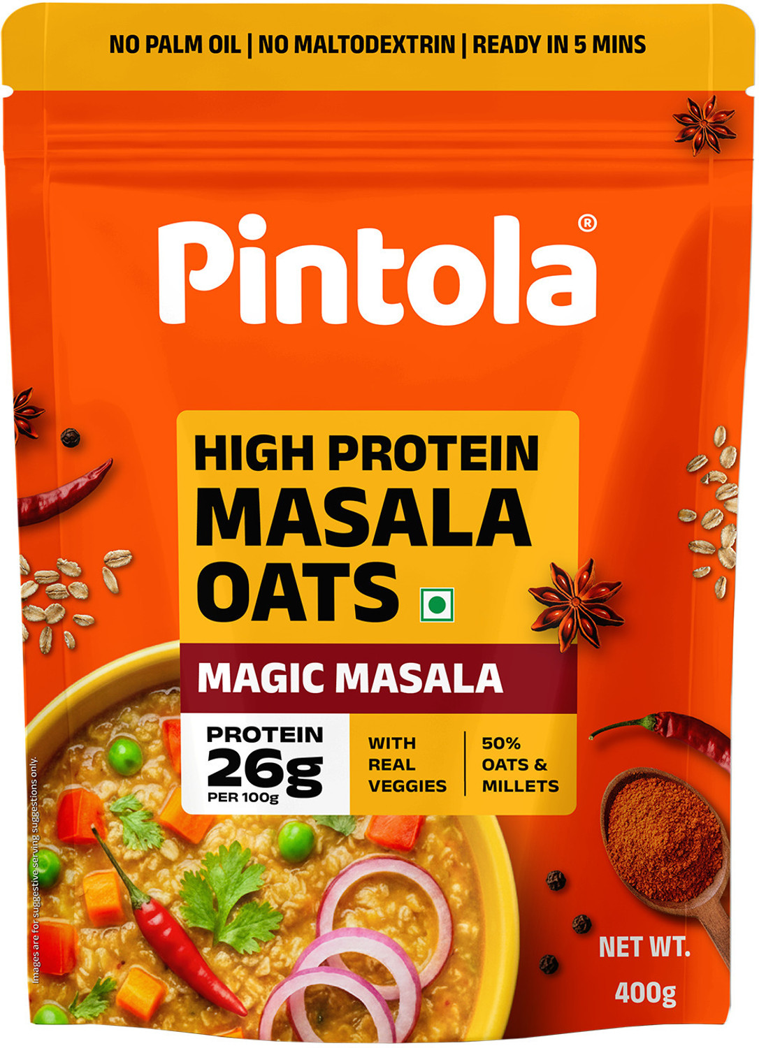 Image of Pintola by Pintola 26g High Protein Masala Oats - Magic Masala, Healthy 5 Min Snack Pouch