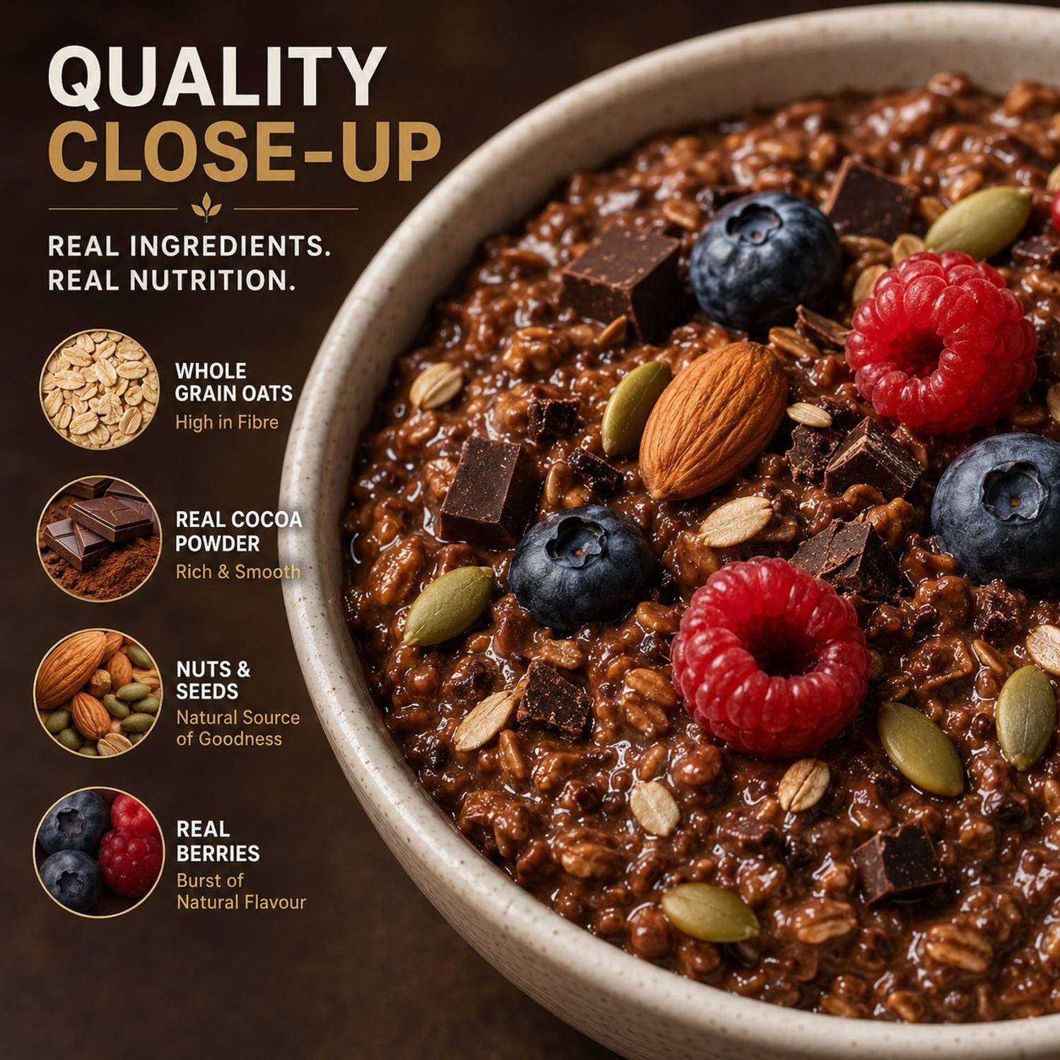 SSN 26g High Protein Dark Chocolate Oats with Almonds 1kg - Image 3