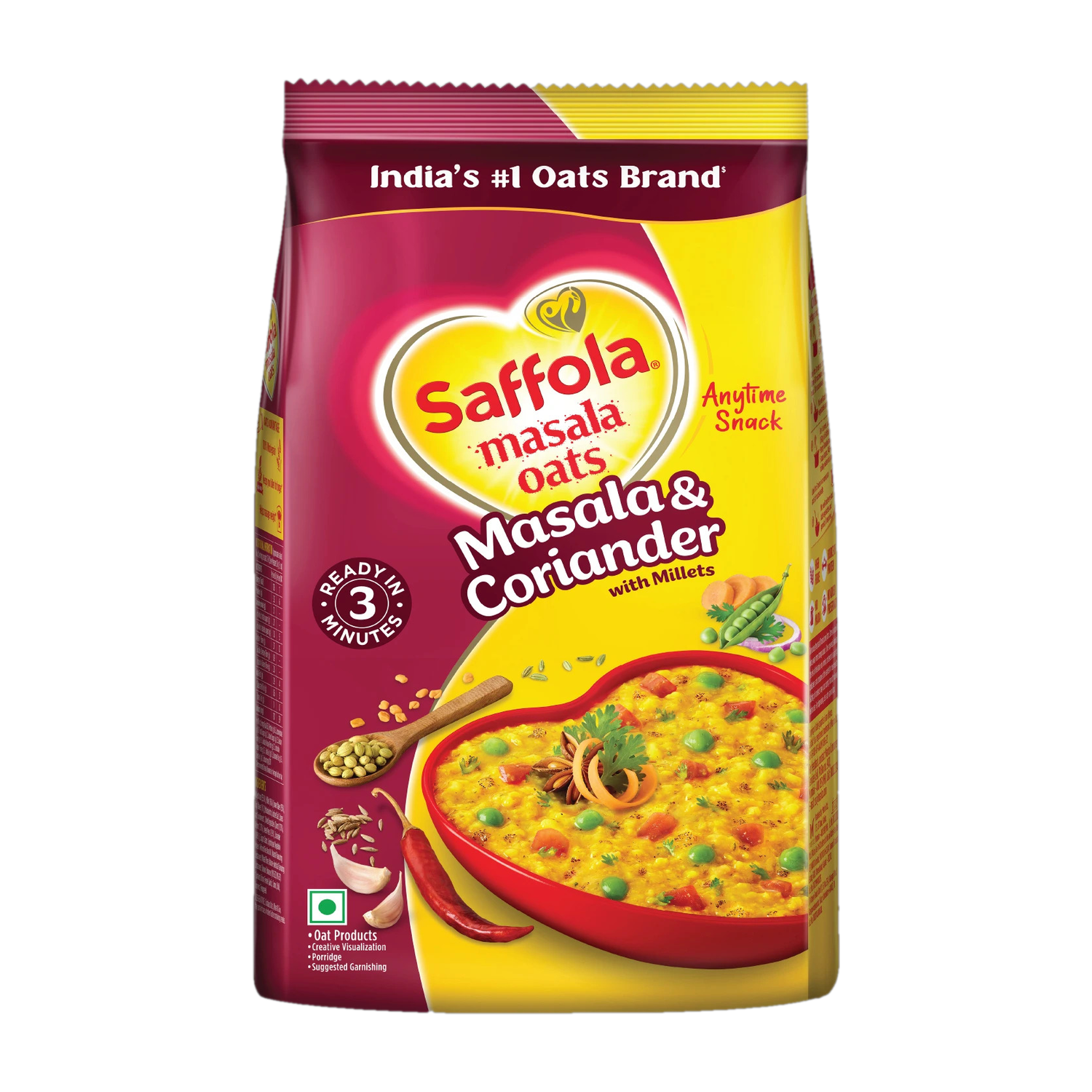 Image of Saffola Masala Oats |Masala Coriander|Anytime Snack |Ready in 3 mins |Millets Goodness Pouch