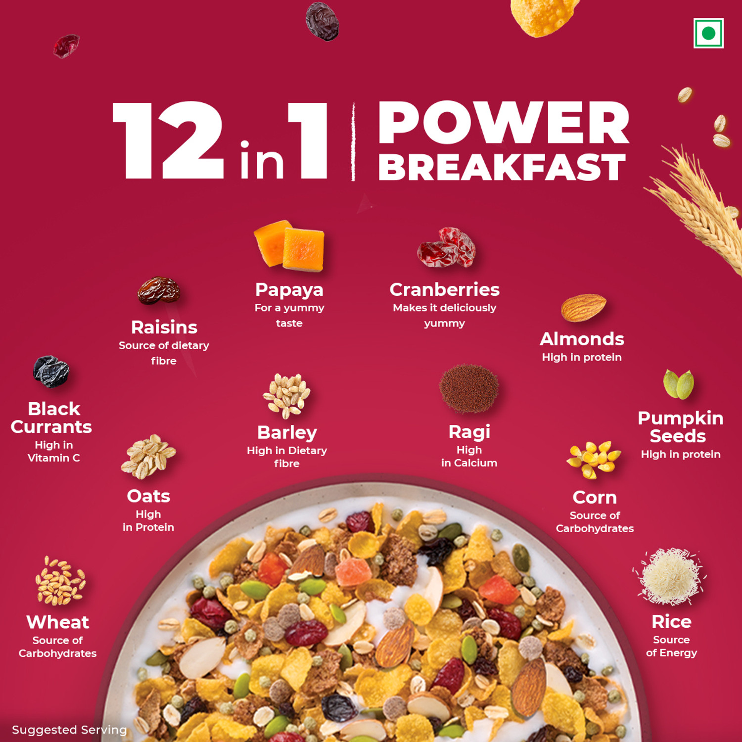 Image of Kellogg's Muesli Fruit Nut & Seeds | 12 In 1 Power Breakfast | No Maida No Palm Oil Pouch