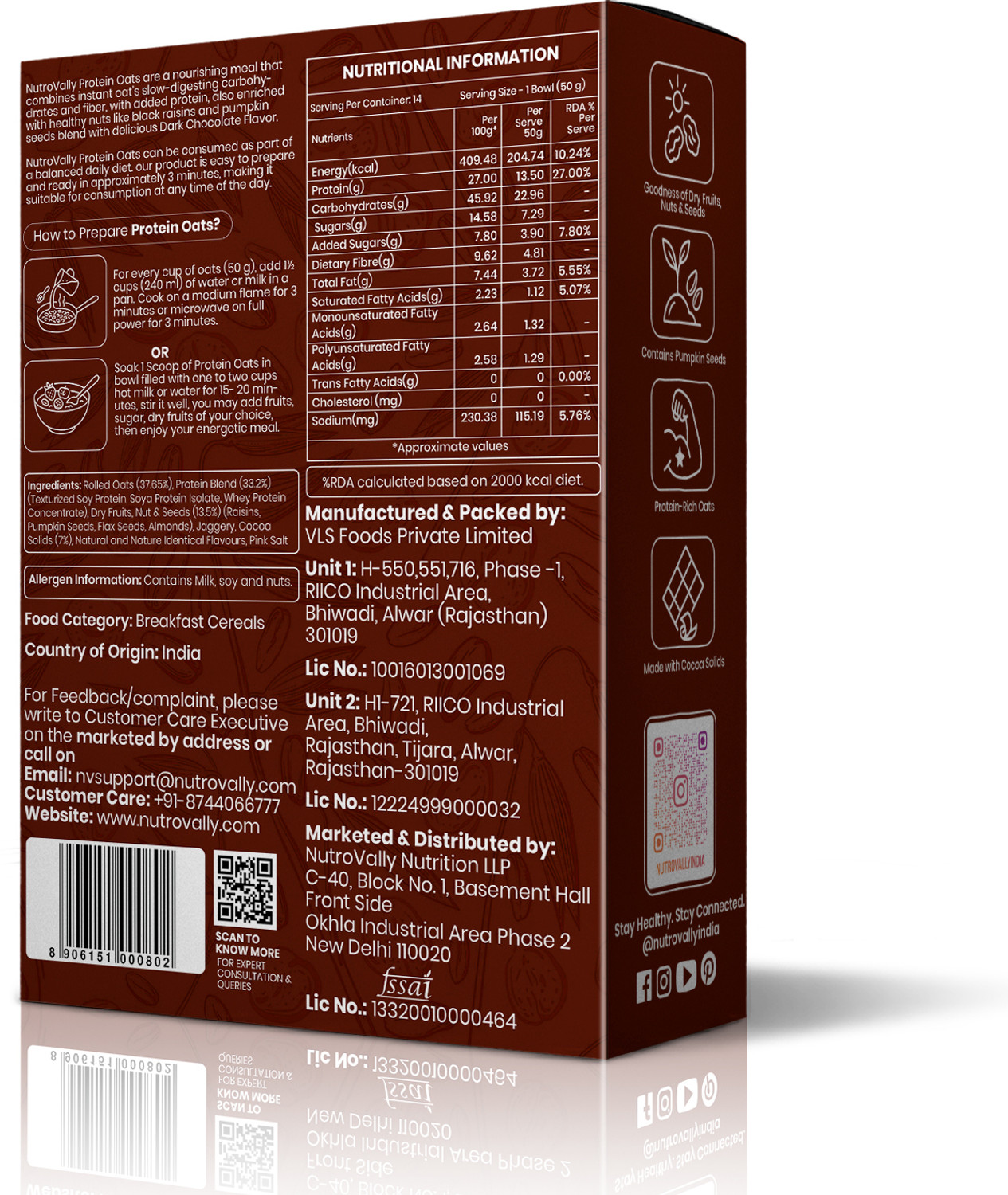 Image of NutroVally by 27g Protein, Protein Oats Jaggery Sweetened 27g Protein Fiber Rich Box