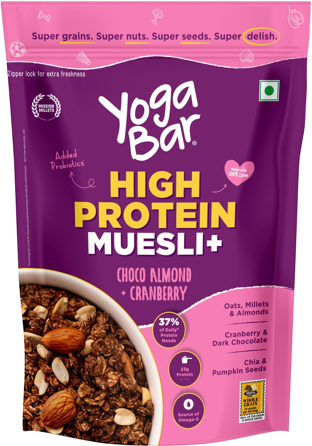 Image of Yogabar Protein Muesli Choco Almond + Cranberry Pouch (2 x 600 g)