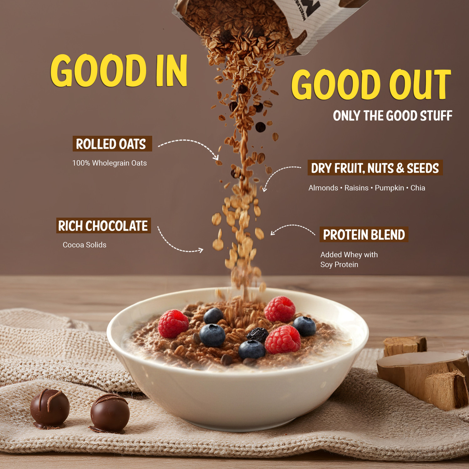 Image of MUSCLEBLAZE High Protein Oats (Cocoa Rich Chocolate) | 26g Protein Pouch