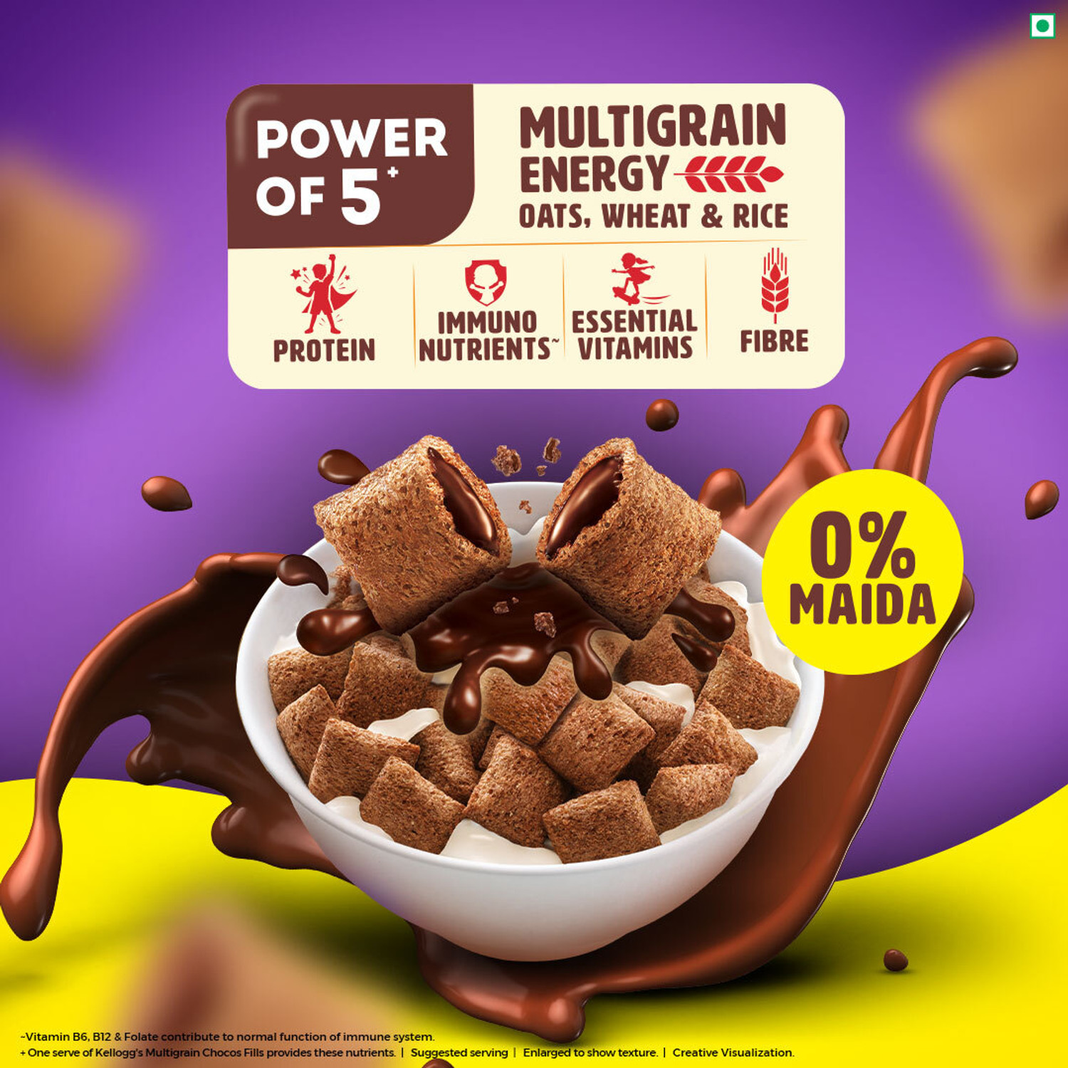 Image of Kellogg's Chocos Fills Double Chocolaty, 0% Maida, Oats, Wheat & Rice, Multigrain Snack Box (3 x 250 g)