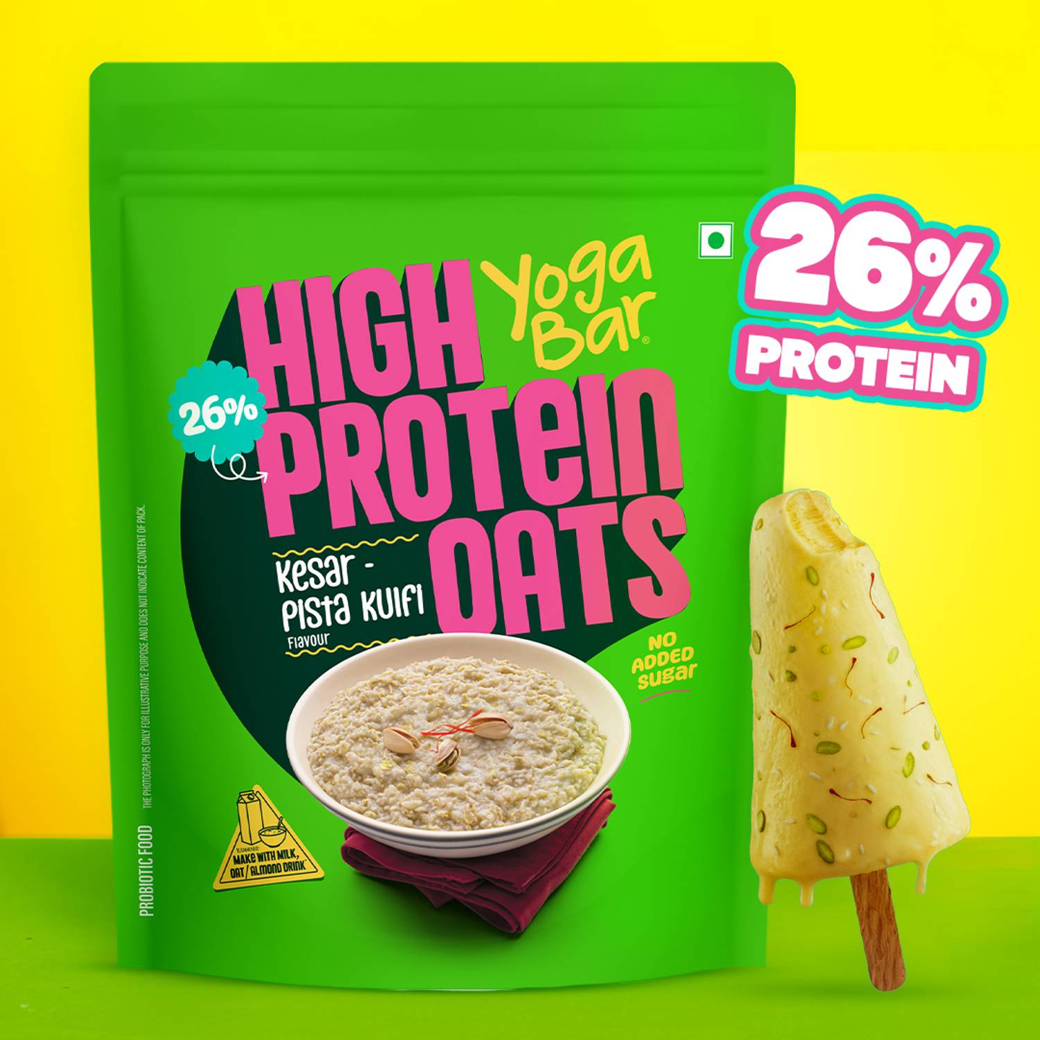Yogabar High Protein Oats, Kesar Pista Kulfi, 26g Protein, No added Sugar Pouch Rs. 289 - Flipkart