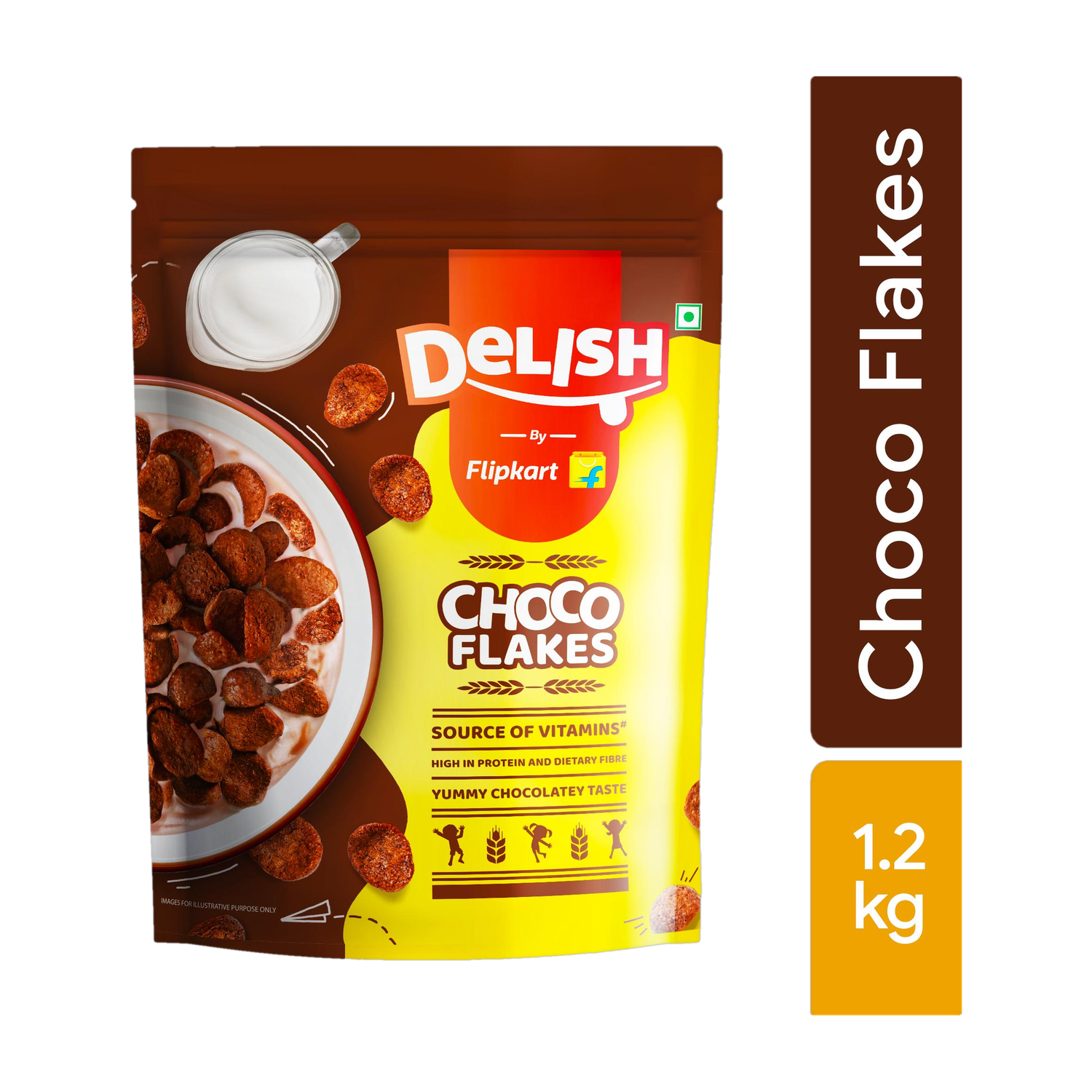 Image of Delish Choco Flakes, Made with Whole Wheat, Rich in Iron & Calcium, Breakfast Cereal Pouch