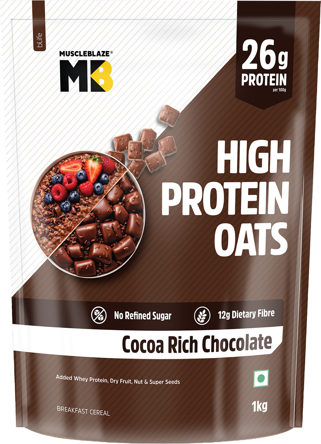Image of MUSCLEBLAZE High Protein Oats (Cocoa Rich Chocolate) | 26g Protein Pouch