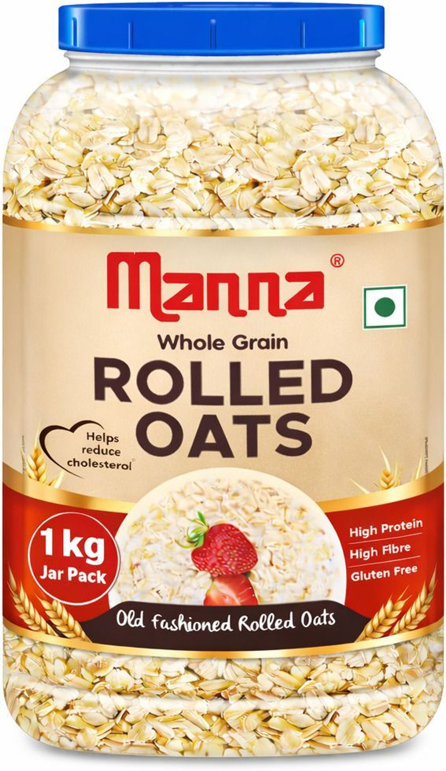 Image of Manna Rolled Oats - 1kg| Gluten Free | High Protein & Fibre | 100% Whole Grain Plastic Bottle