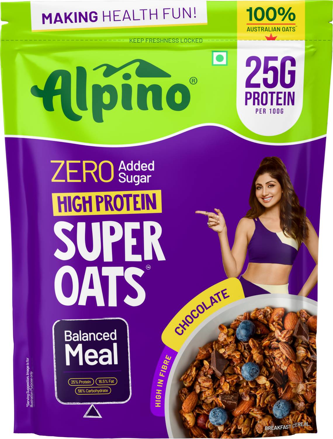 ALPINO High Protein Super Oats Chocolate 25% Protein Rolled Oats,