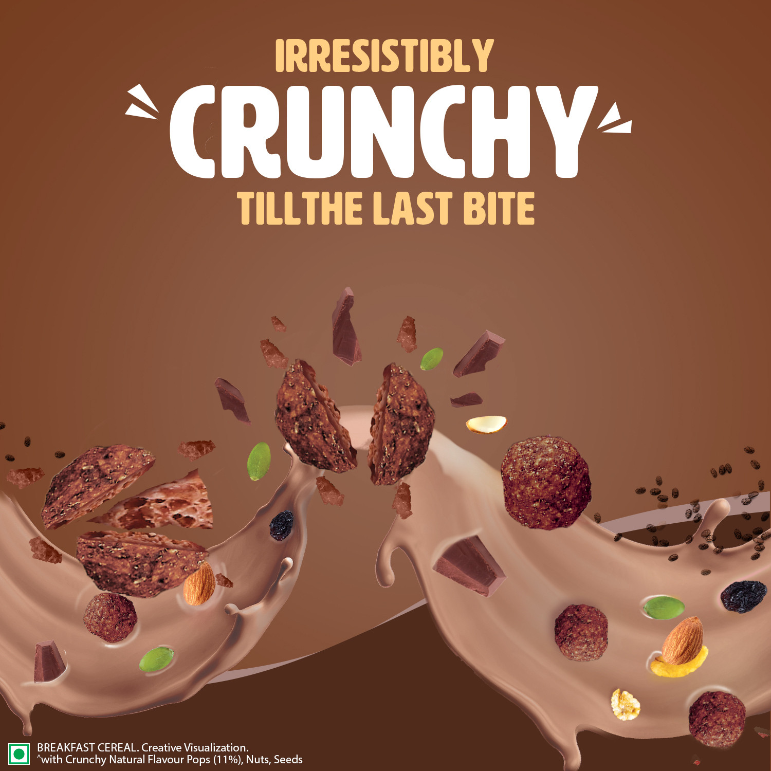 Image of Saffola Muesli Choco Crunch with Flavour Pops, 15 in 1 Fruit, Nuts, Millet & more Pouch Pouch