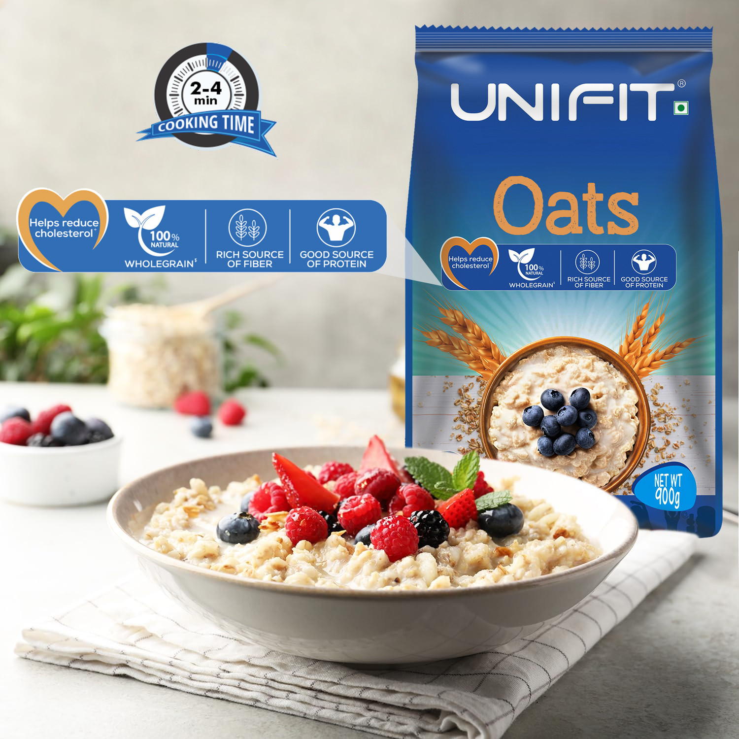 Image of Unifit 100% Wholegrain High Protein & Fibre Diet Food & Reducing Cholesterol 900g x 2 Pouch