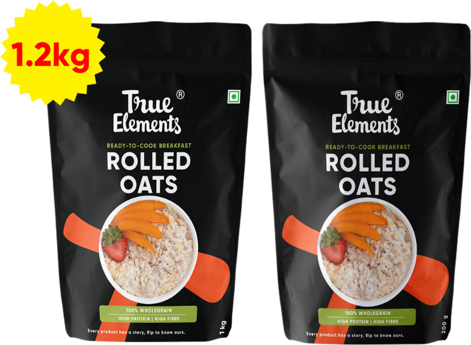 Image of True Elements 100% Rolled Oats,high protein & fibre,weight loss & gluten free (1000 + 200 g) Pouch