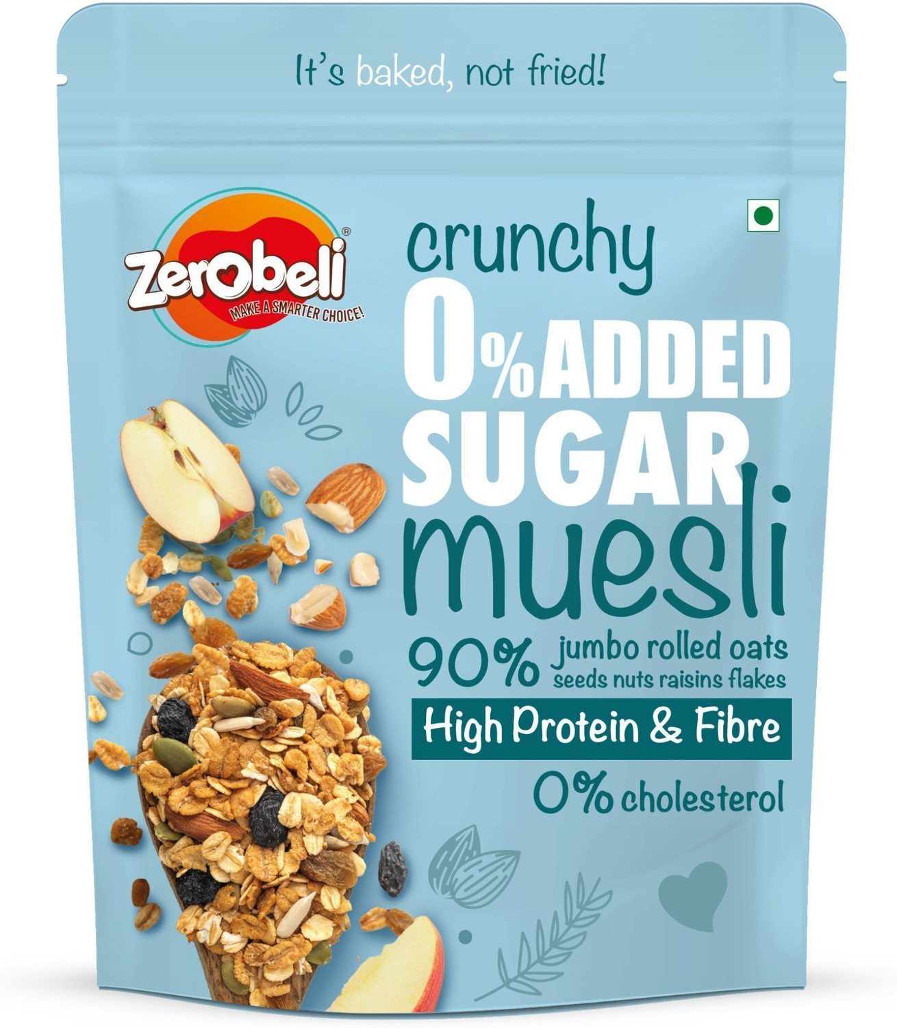 Image of Zerobeli Crunchy 0% Added Sugar Muesli | High Protein Diabetic Friendly |100% Wholegrain Pouch