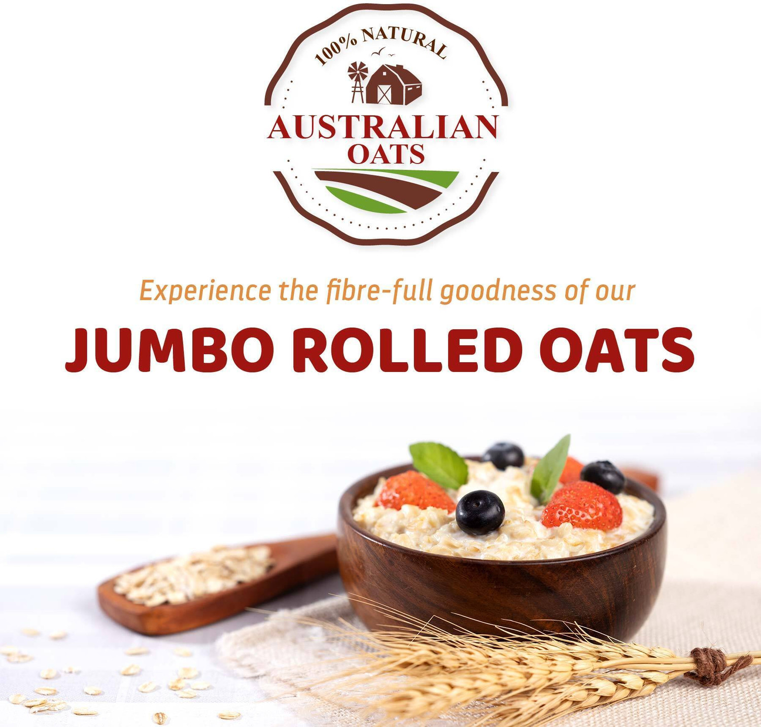Image of Pintola Combo Pack of 2 Jumbo Rolled Oats 1kg, 100% Natural Wholegrain, Gluten-Free Pouch