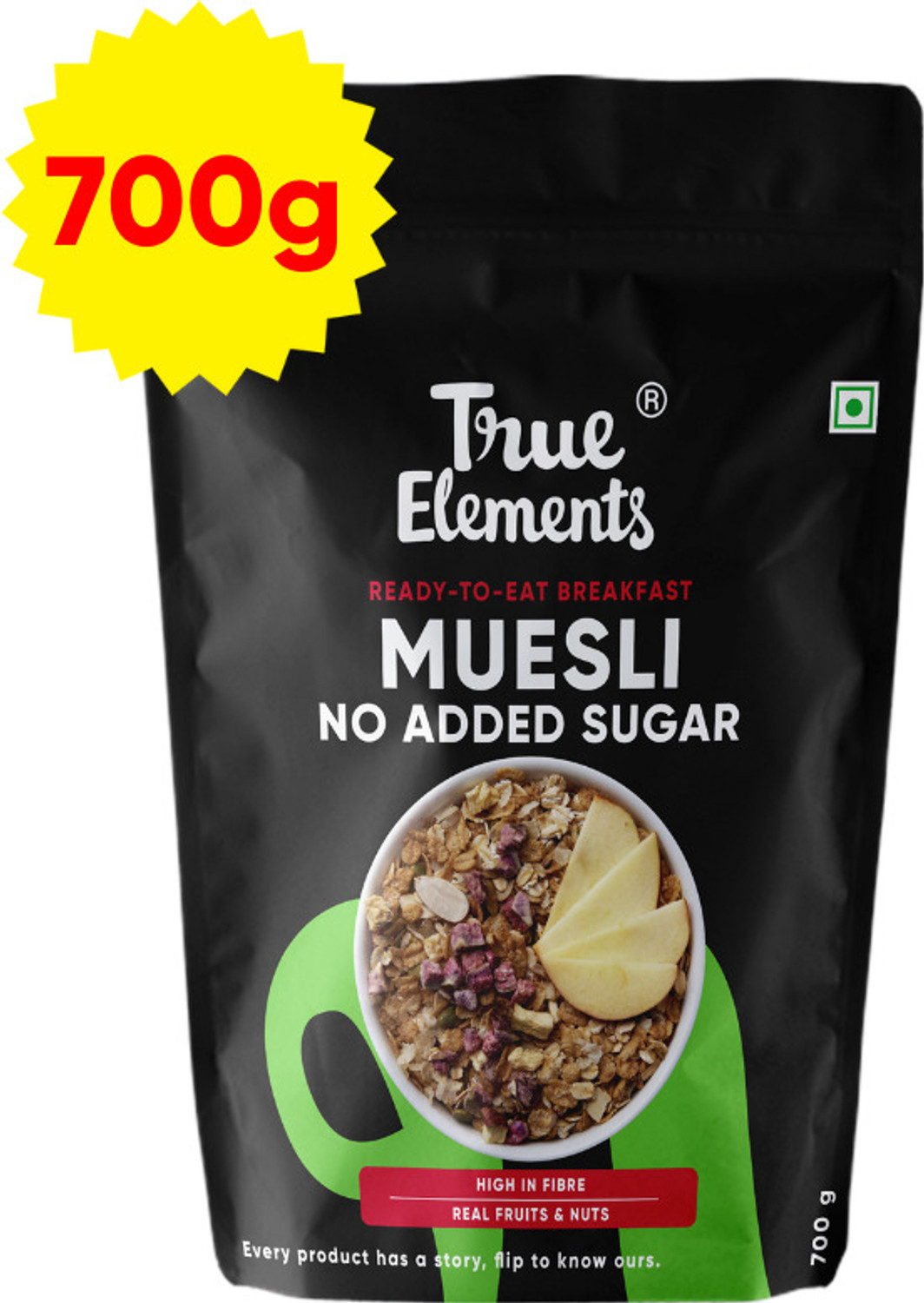 Image of True Elements No Added Sugar Muesli - with Real Fruits, sugar free breakfast Cereal, Diet Food Pouch