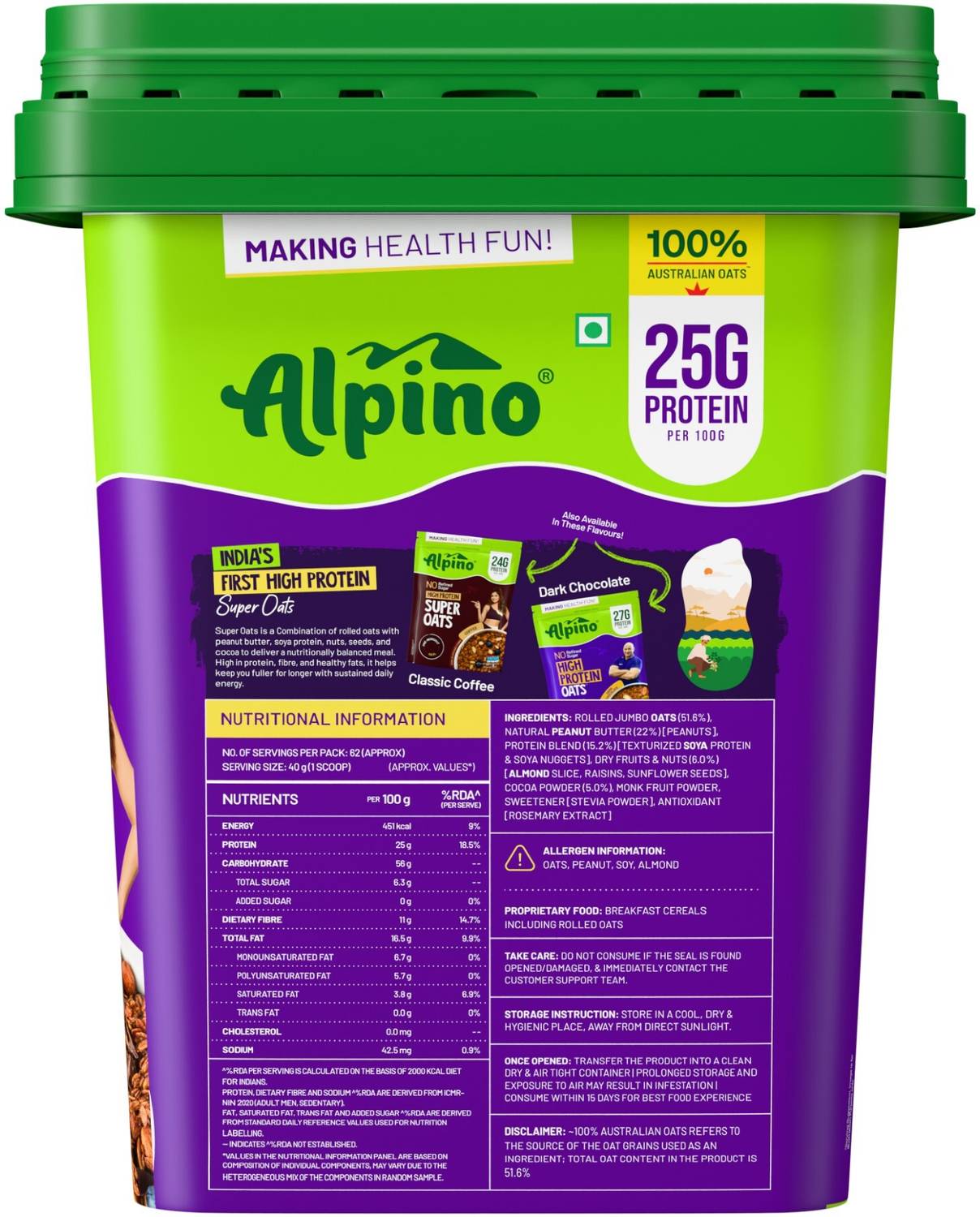 ALPINO 25g High Protein Super Oats Chocolate 2.5kg - Image 2