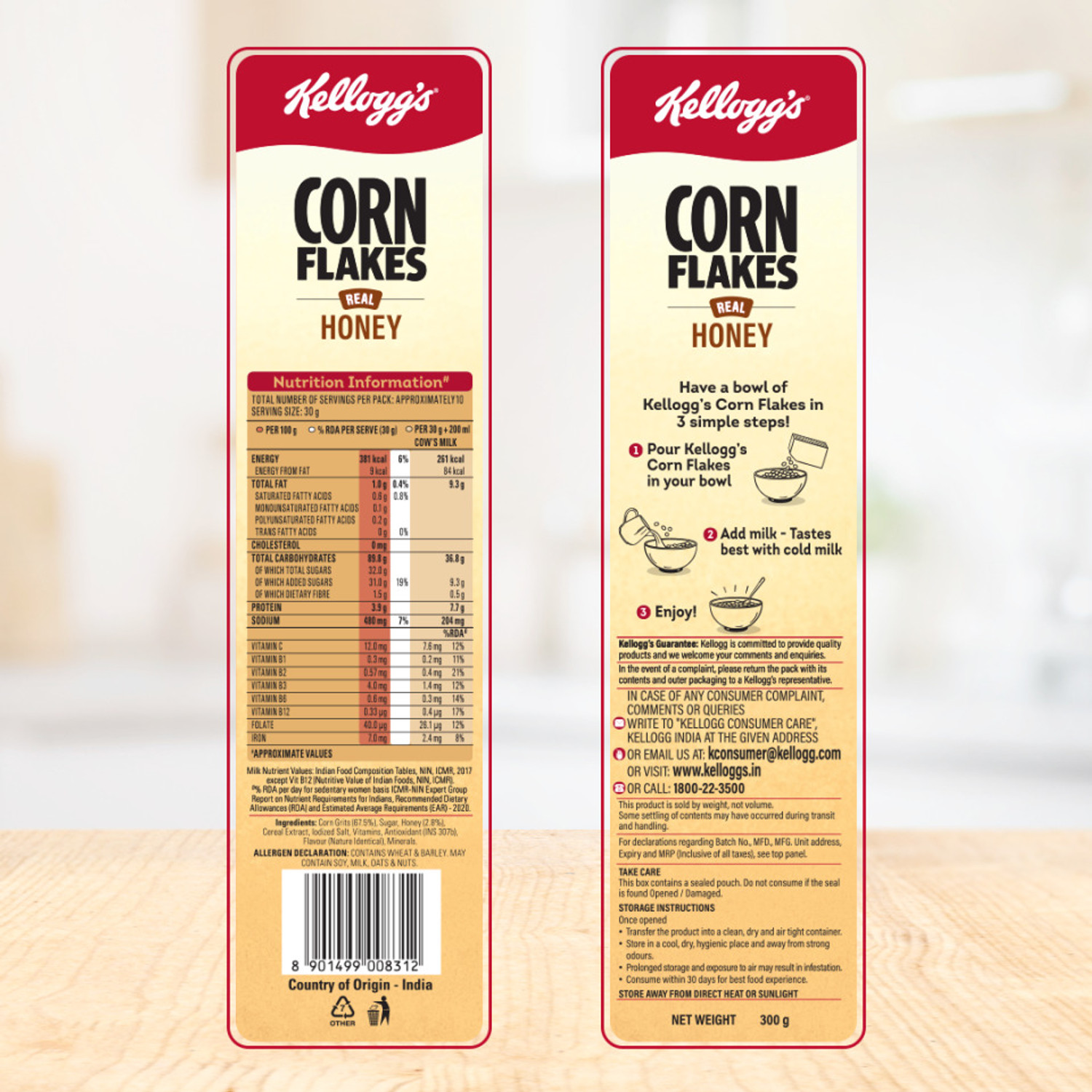 Image of Kellogg's Corn Flakes Real Honey 300g | Power Breakfast | 7 Vitamins & Iron Box