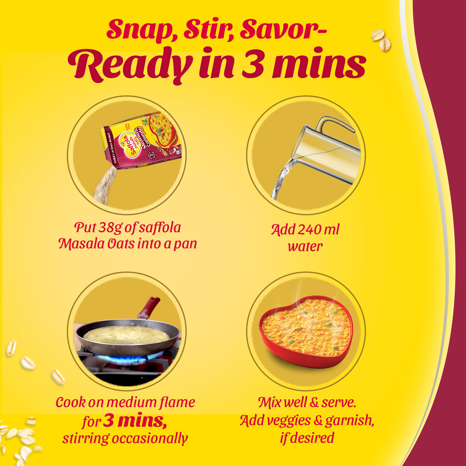 Image of Saffola Masala Oats |Masala Coriander|Anytime Snack |Ready in 3 mins |Millets Goodness Pouch