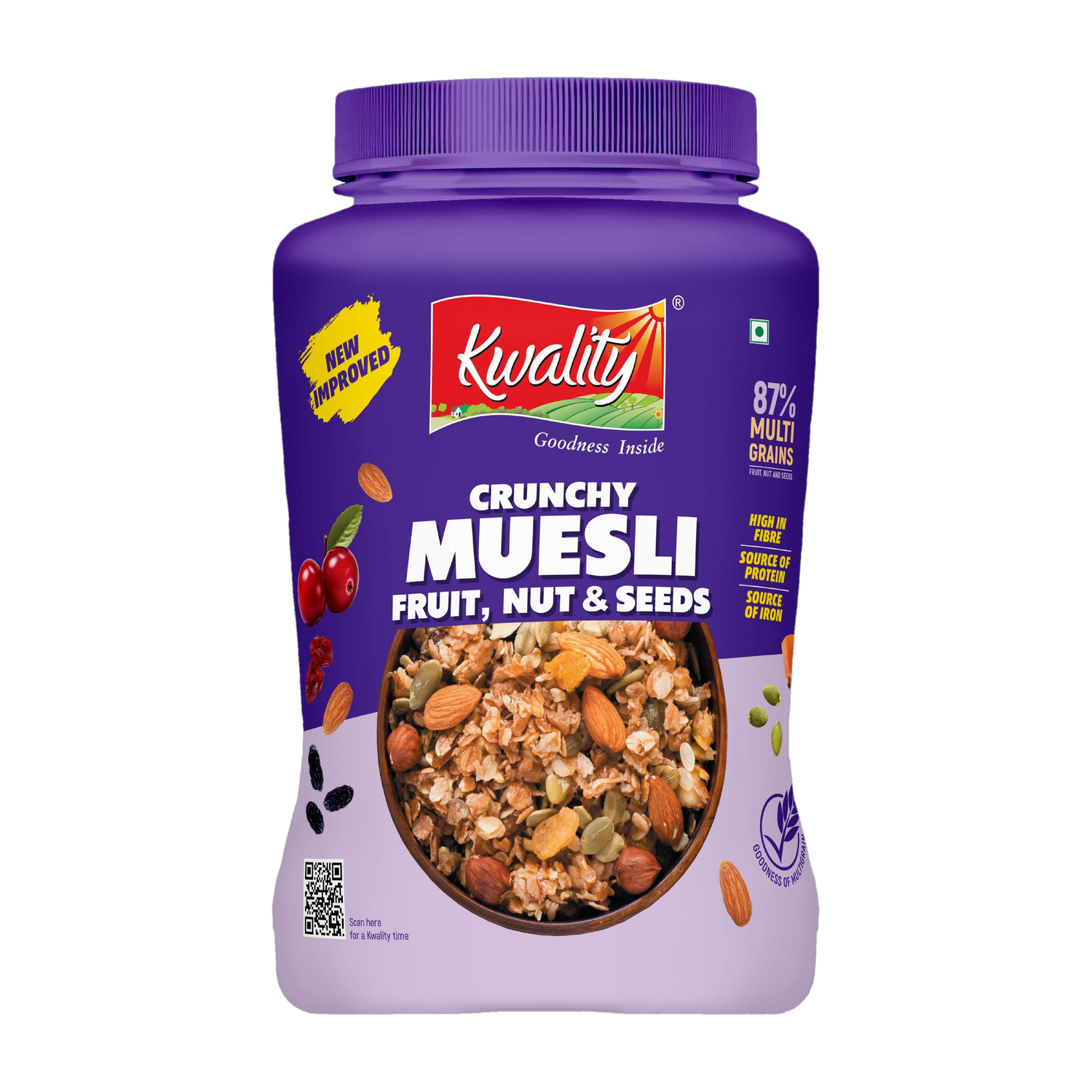 Kwality Crunchy Muesli Fruit, Nut & Seed 87% Multigrains 1kg - Image 1