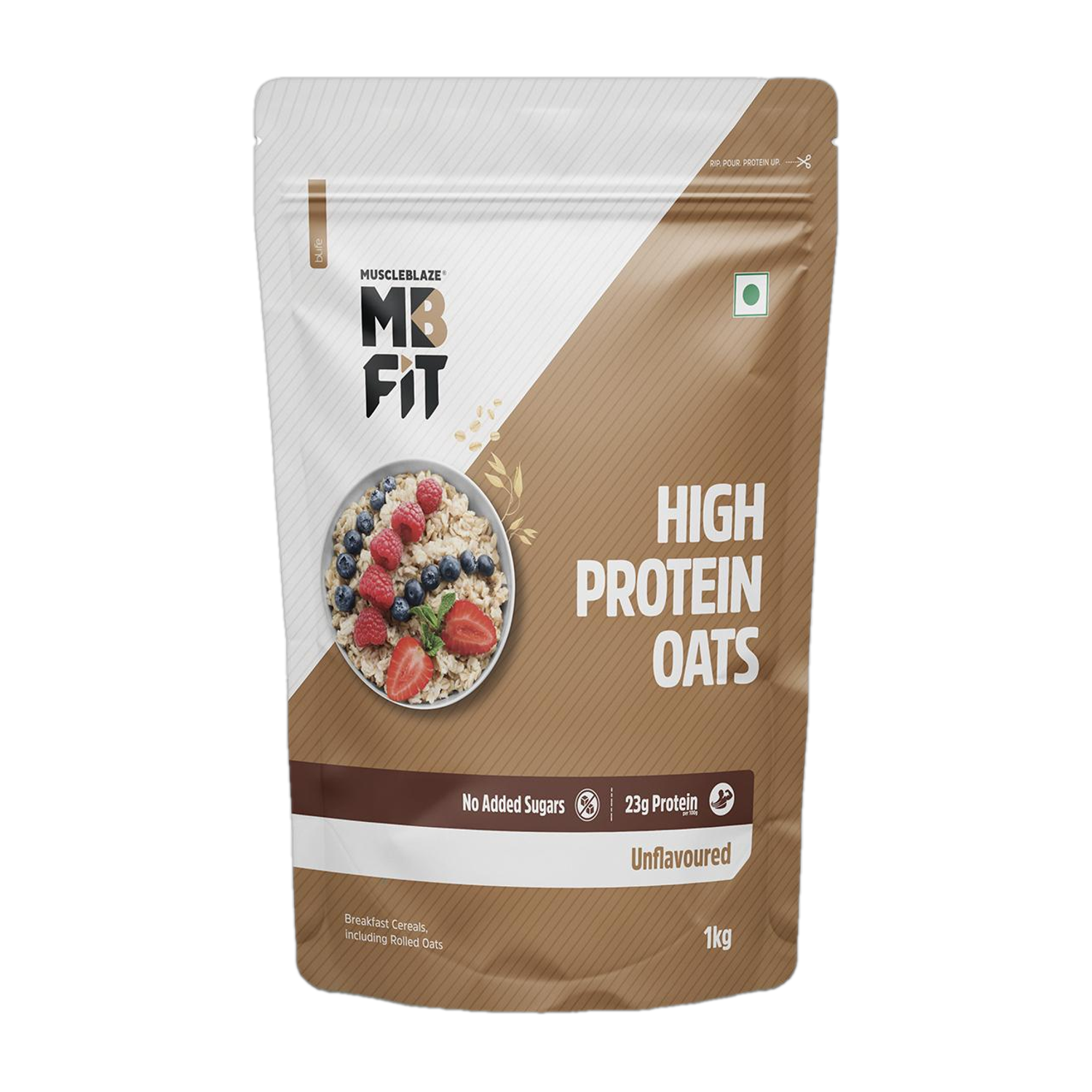 MUSCLEBLAZE Fit High Protein Oats, 23 g Protein, No Added Sugars, for Weight Management Pouch