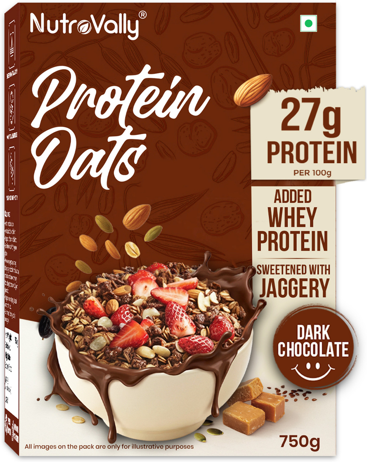 Image of NutroVally by 27g Protein, Protein Oats 27g with Whey Dark Chocolate No Sugar Box