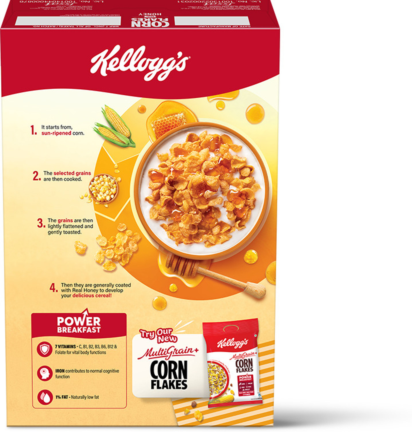 Image of Kellogg's Corn Flakes Real Honey 300g | Power Breakfast | 7 Vitamins & Iron Box