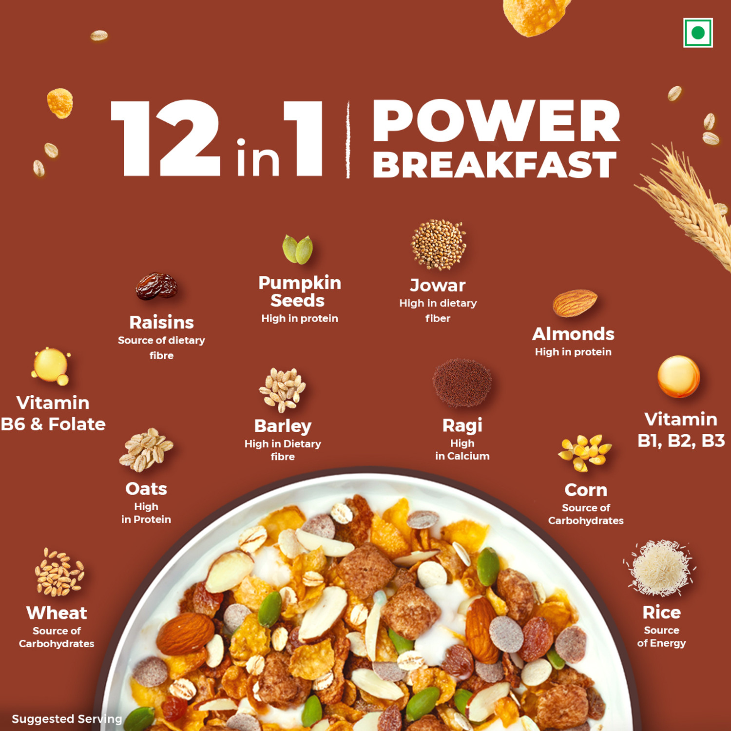 Image of Kellogg's Muesli Nuts & Seeds Crunch | 12 in 1 Power Breakfast Pouch