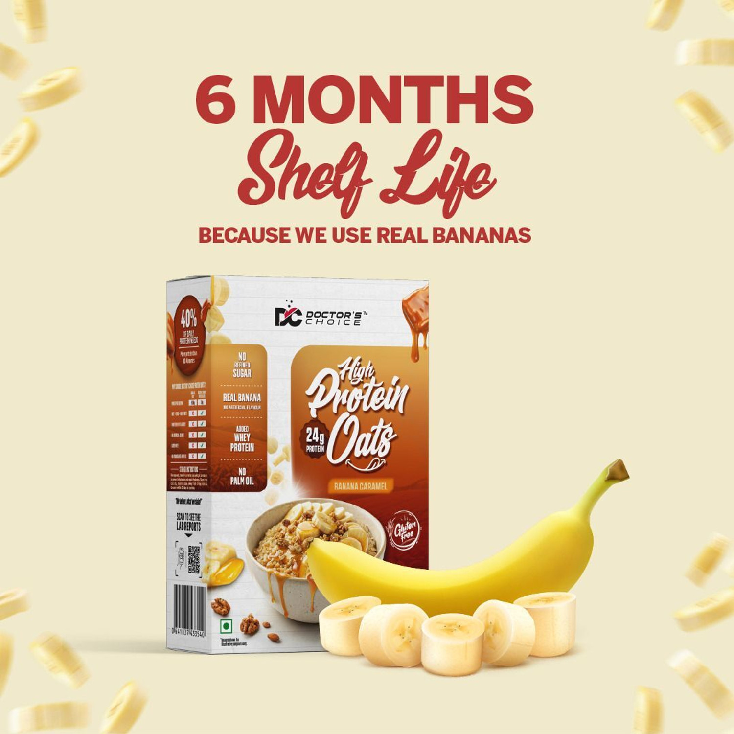 Image of DOCTOR'S CHOICE Banana Caramel 24g High Protein Oats | Made With Real Bananas | No Refined Sugar Box