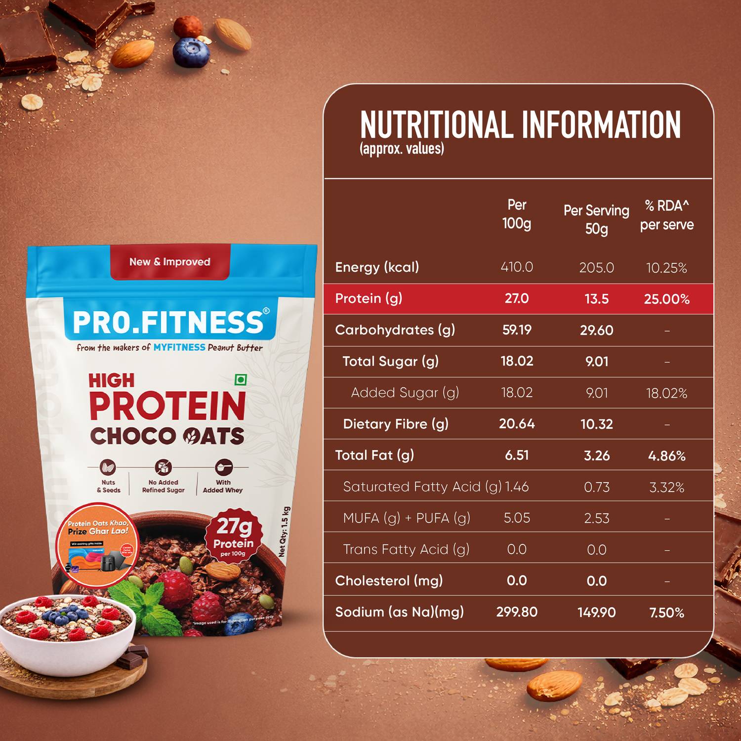 Pro.Fitness 27g Chocolate Oats Breakfast Cereals - Image 4