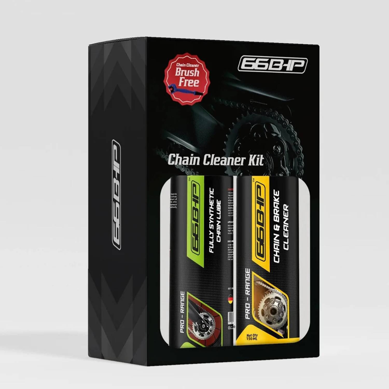 66BHP Fully Synthetic Chain Lube 150 ml, Chain Cleaner 150 ml, Chain Cleaner Brush Combo