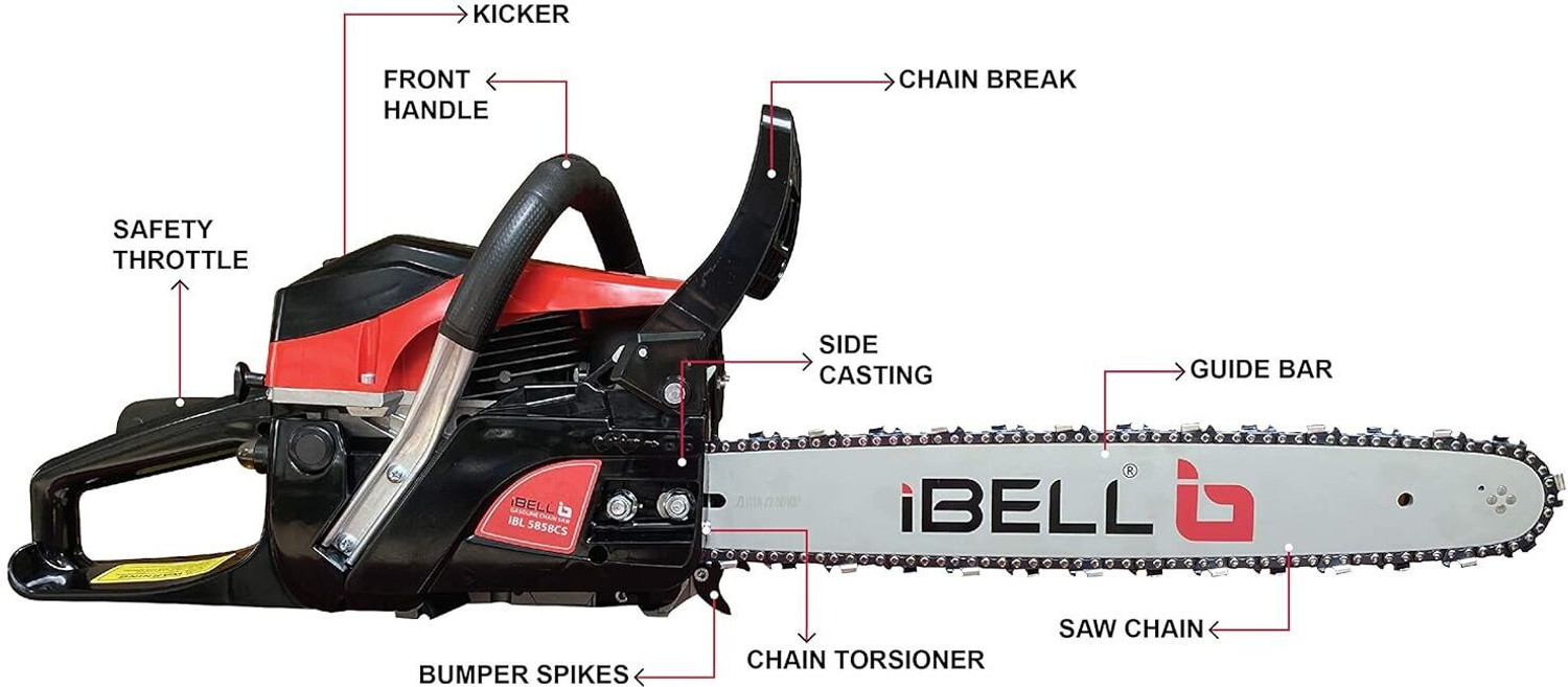 Image of iBELL 5858CS 2.4KW /3.3HP, 58cc Full Crank 2-Cycle,18-Inch Bar and Automatic Chain Oiler IBL 5858CS Cordless Chainsaw