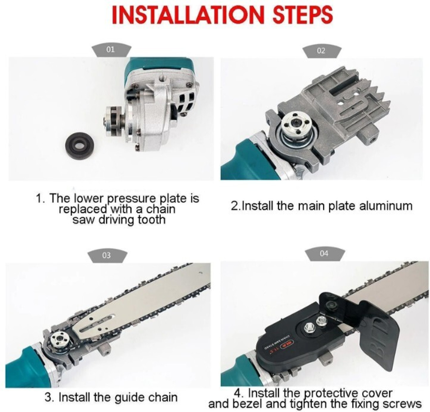 Image of Qualigen Heavy Duty 11.5 inch Electric Chain Saw Converter Bracket Tree Felling Angle Grinder for Woodworking Tool Chain Saw Only Corded & Cordless Chainsaw (Without Battery)