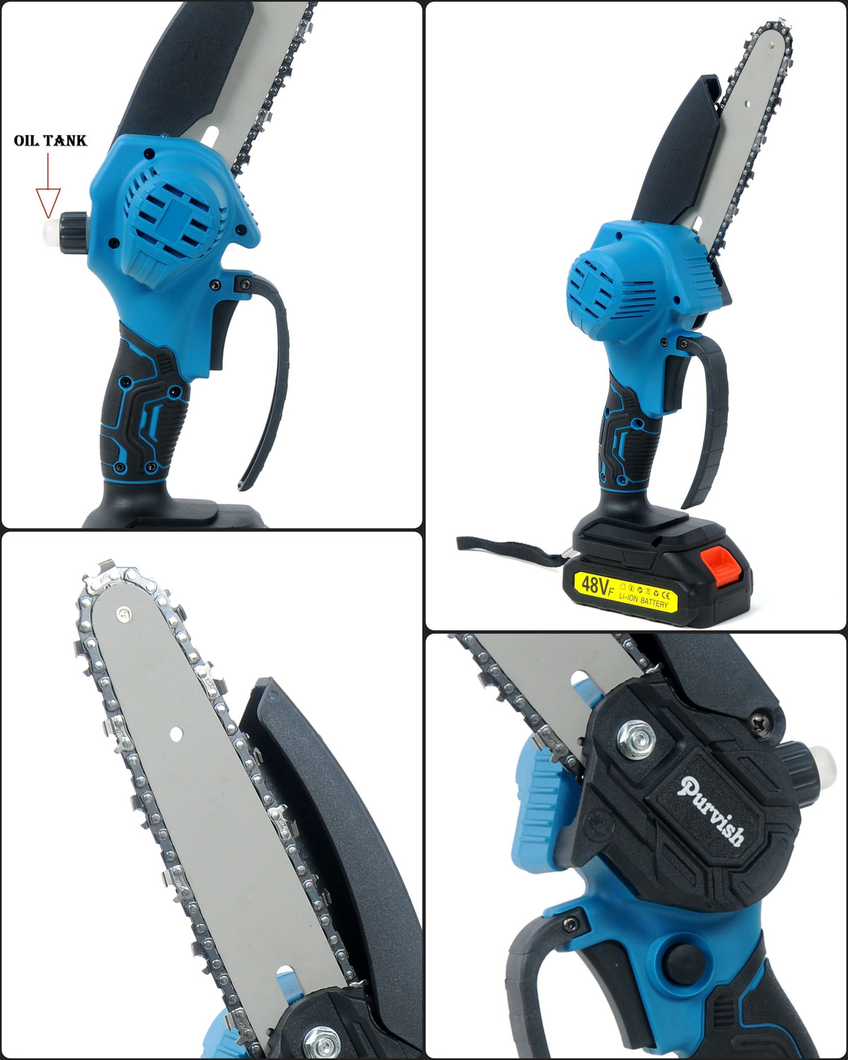 Image of purvish 6 Inch Cordless Chainsaw | High Torque Battery Powered Electric Chainsaw with In-Built Oil Tank for Gardening & Harvesting | High-Speed Wood Cutter Cordless Chainsaw