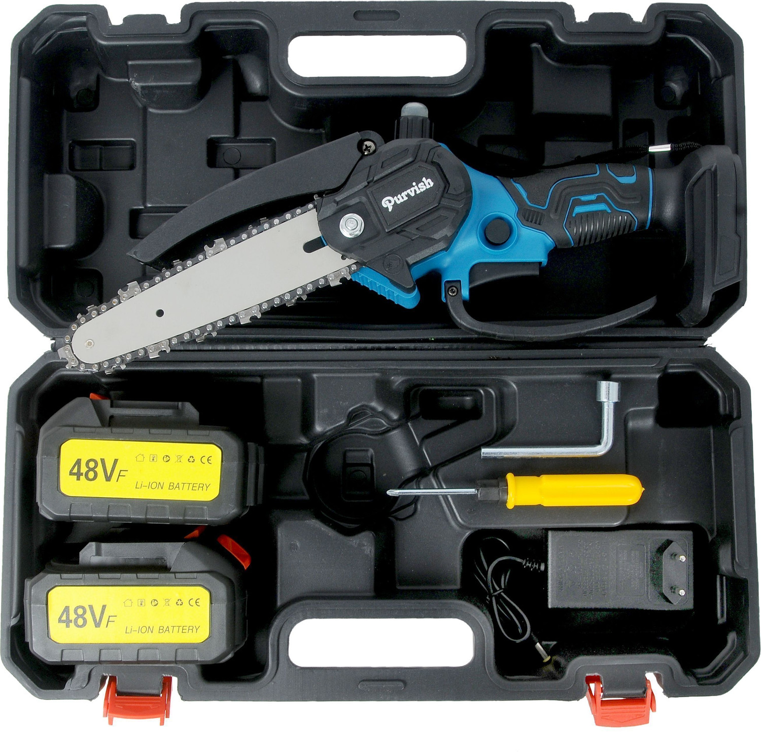 Image of purvish 6 Inch Cordless Chainsaw | High Torque Battery Powered Electric Chainsaw with In-Built Oil Tank for Gardening & Harvesting | High-Speed Wood Cutter Cordless Chainsaw