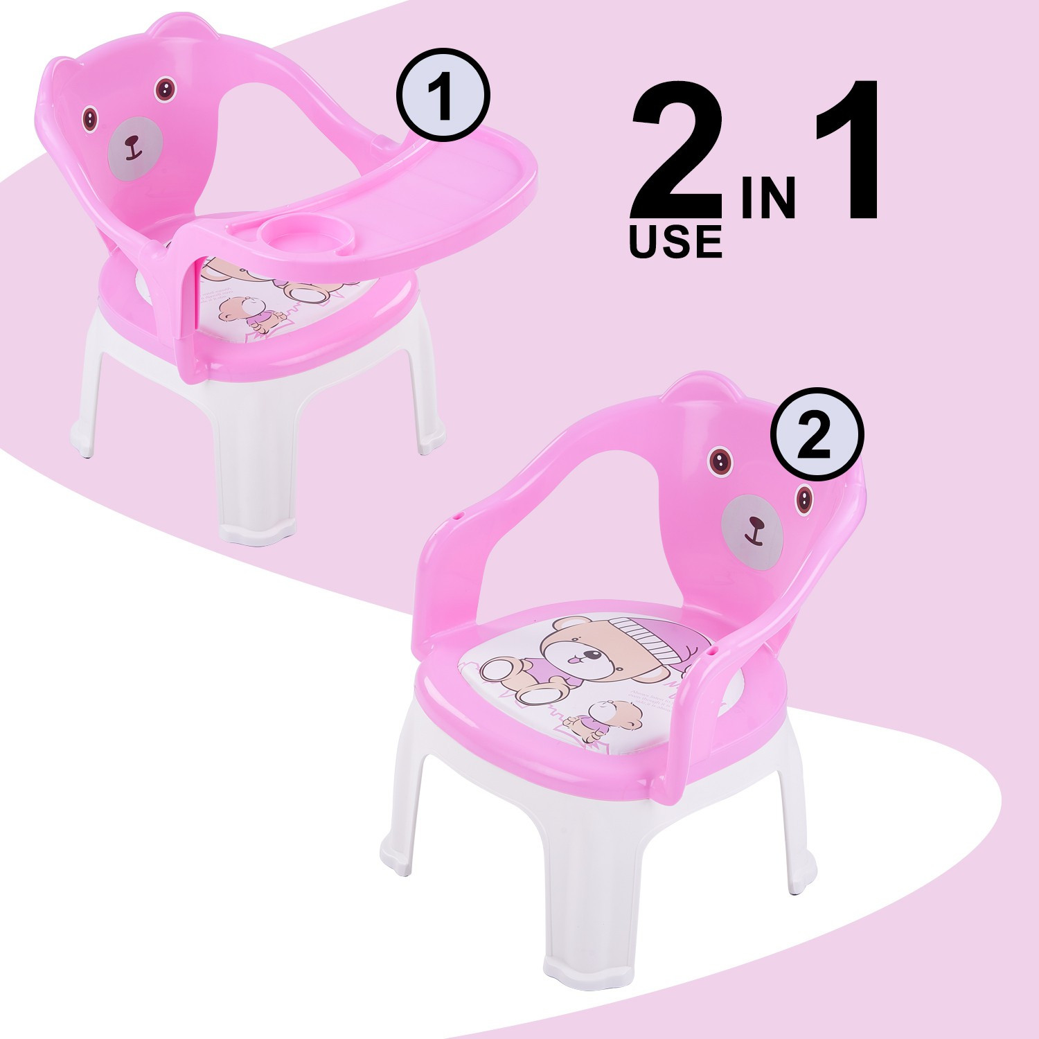 Image of baybee Bear Painted Foldable Baby Pink Chair