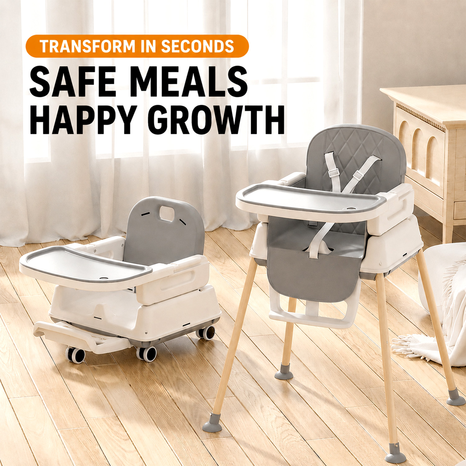 Image of StarAndDaisy 7-in-1 Convertible Baby High Chair for Feeding & Dining | 5-Point Safety Harness
