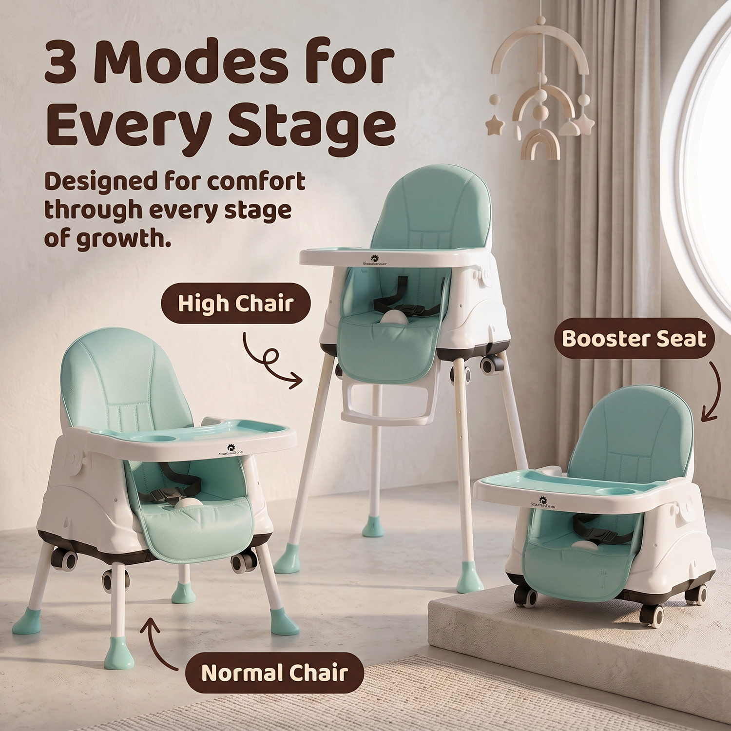Image of StarAndDaisy 4-in-1 Baby High Chair with Adjustable Double Tray & Safety Harness