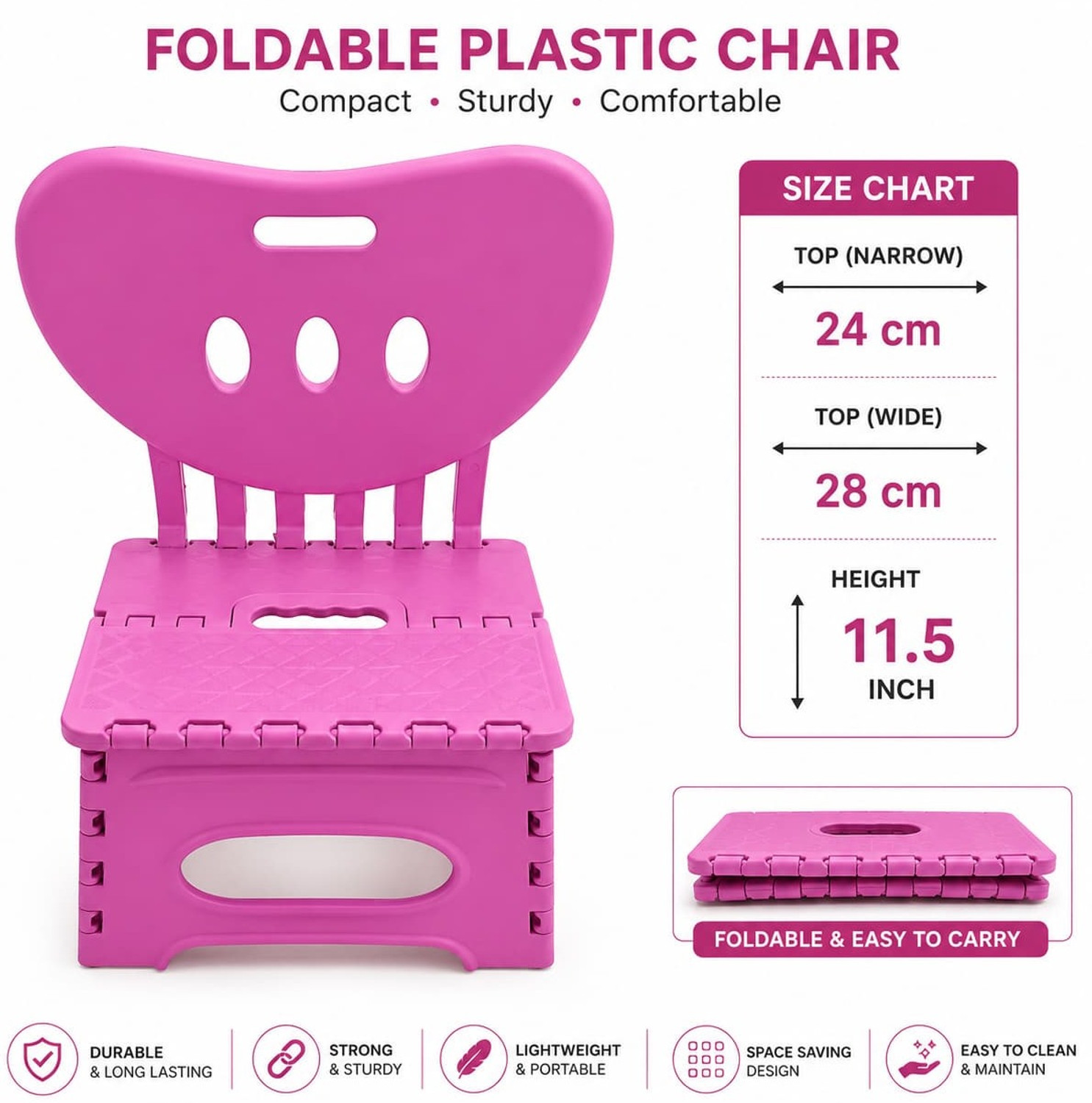 Image of Rahul FURNITURE Foldable Plastic Step Stool with Backrest, Portable Kids Chair Cum Stool, Pink