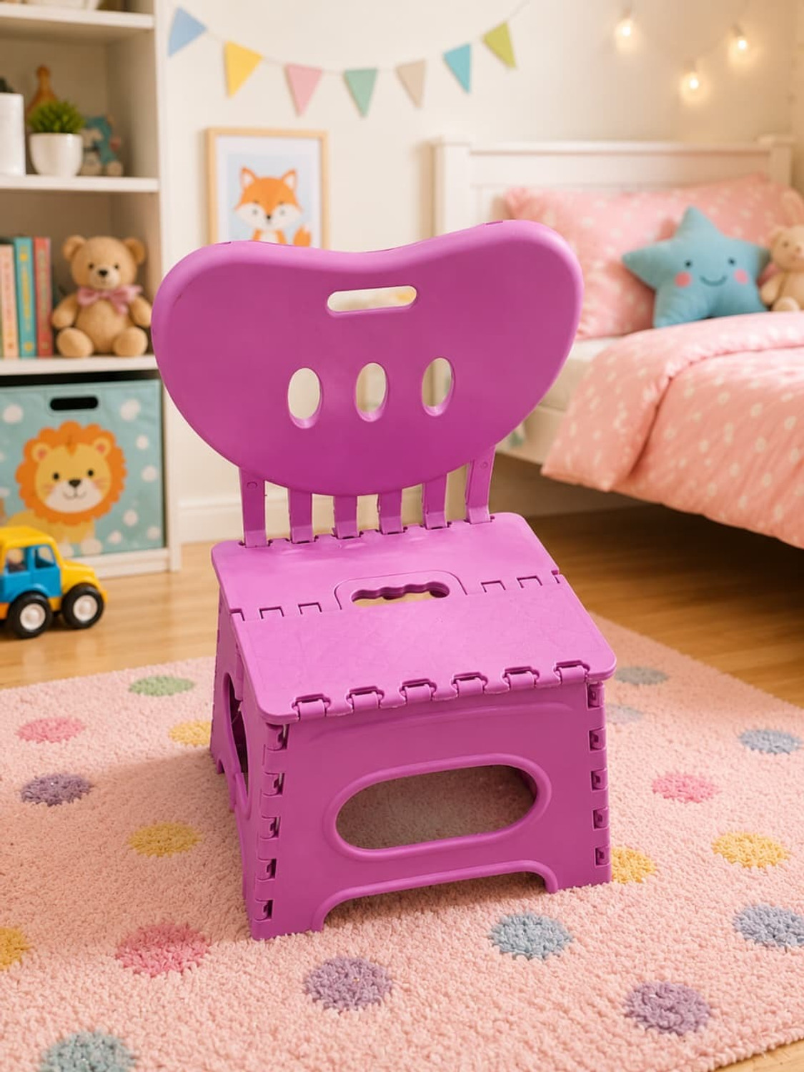 Image of Rahul FURNITURE Foldable Plastic Step Stool with Backrest, Portable Kids Chair Cum Stool, Pink