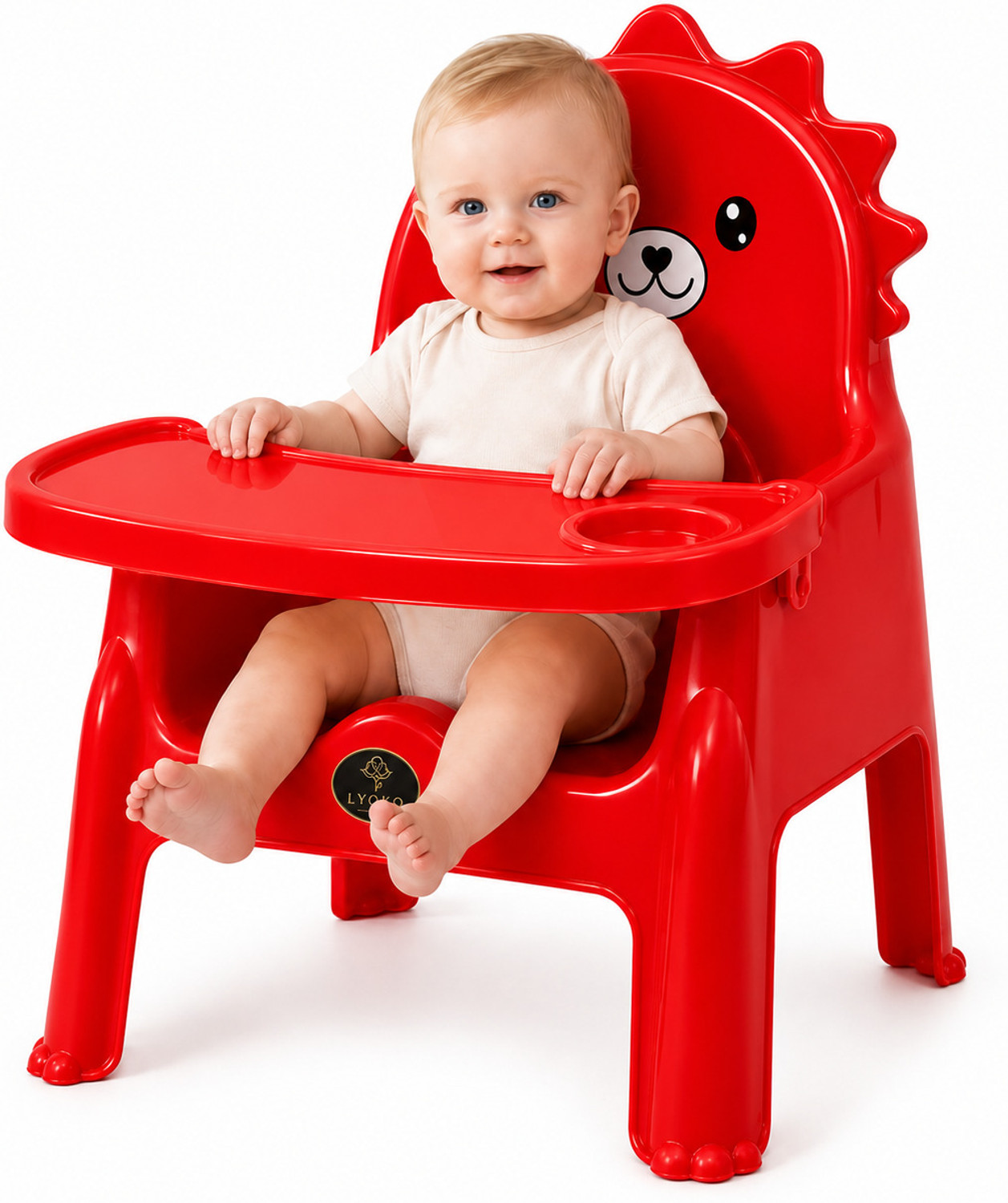 Image of LYOKO 2-in-1 Baby Chair with Removable Food Tray | Strong & Durable Plastic, Upto 50Kg (Red)