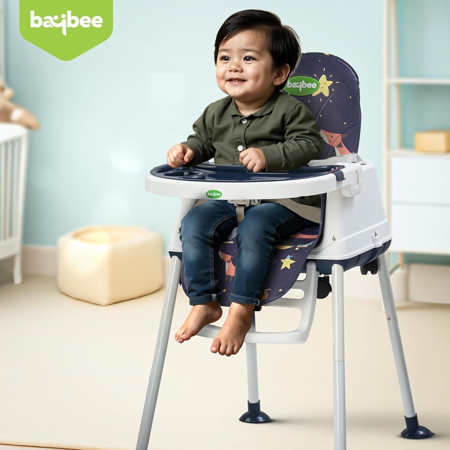 Image of baybee 4-in-1 Baby High Chair | Foldable, Adjustable, Safe & Easy to Clean