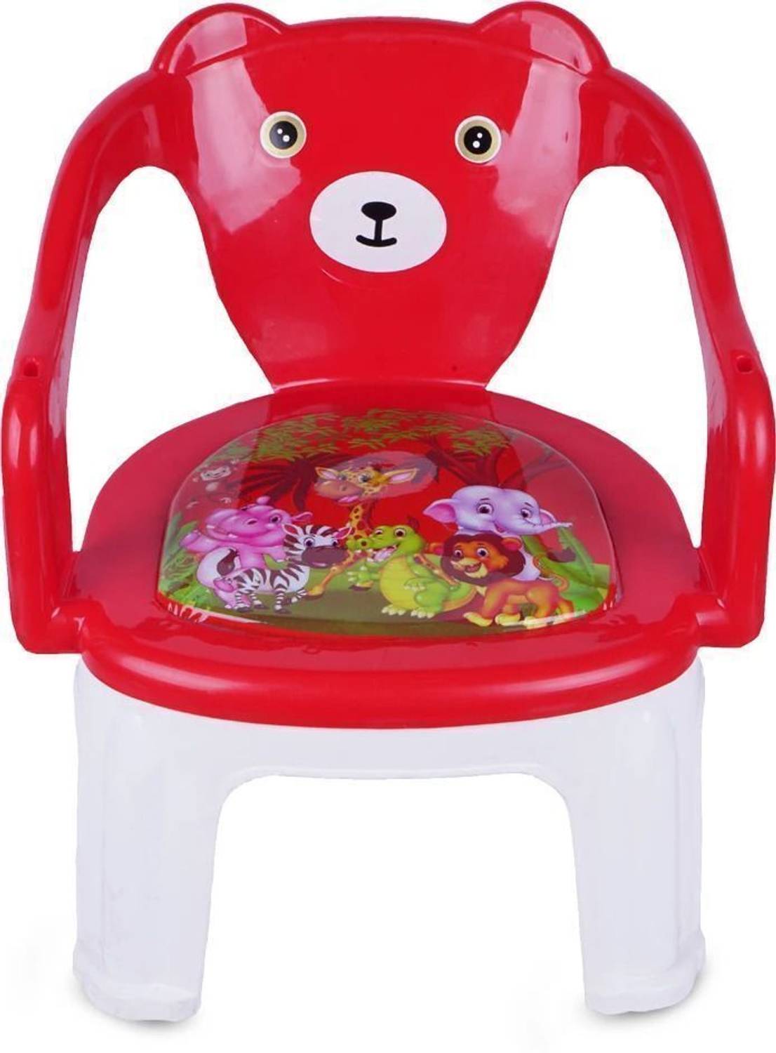 asian Teddy Chair for Kids – Red | Cute Animal Printed Plastic Baby Chair