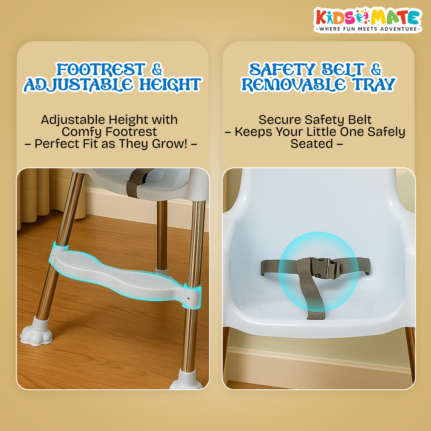 Image of Kidsmate 3-in-1 Baby High Chair | Adjustable Feeding & Activity Chair with Removable Tray